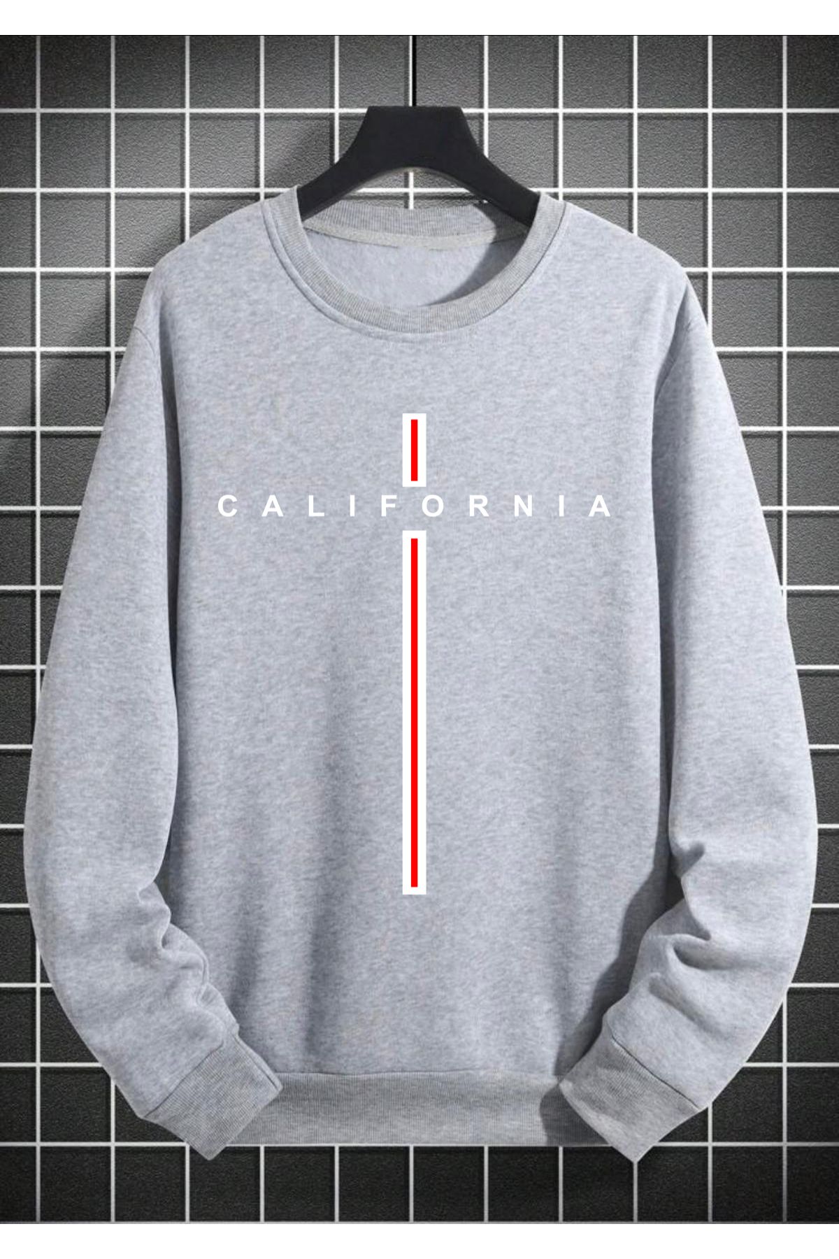 Buğraterzimoda-California Printed Crew Neck Gray Oversize Sweatshirt 2