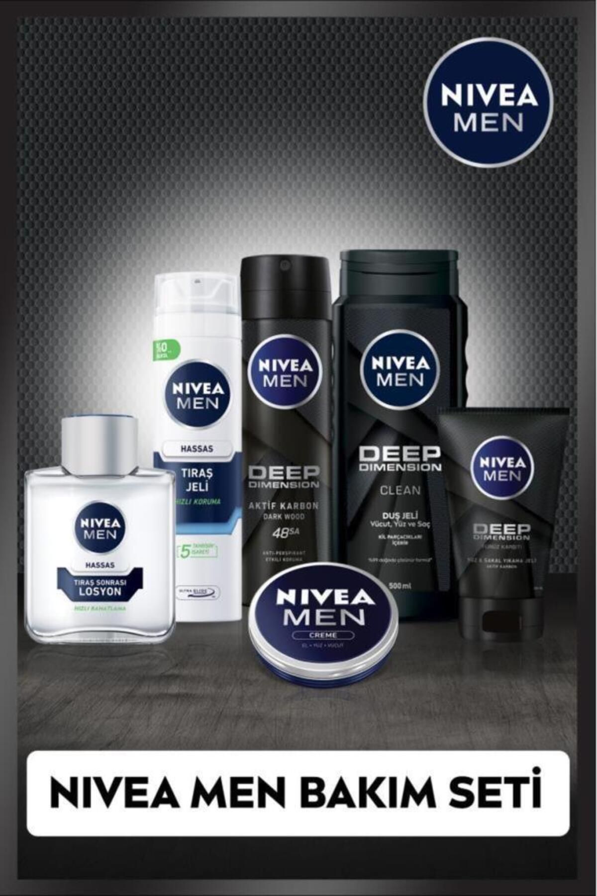 NIVEA MEN Erkek Bakım Damat Seti, Deodorant, Tıraş Jeli ve Losyonu, Temizleme Jeli, Krem, Duş Jeli 500ml