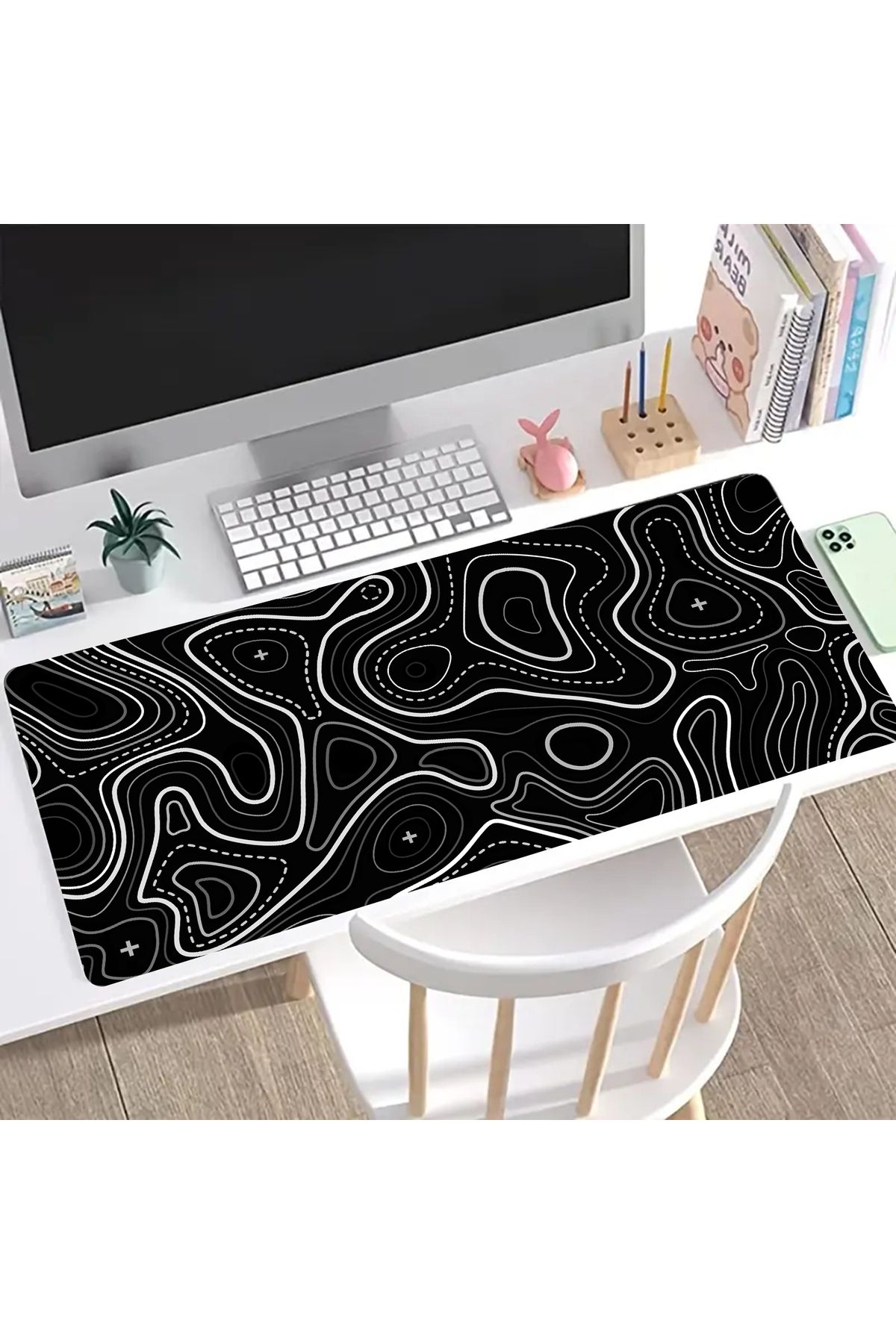 Choice-Large Gaming Mouse Pad with Stitched Edges Minimalist Topographic Map Desk Mat Extended Mousepad ... 7