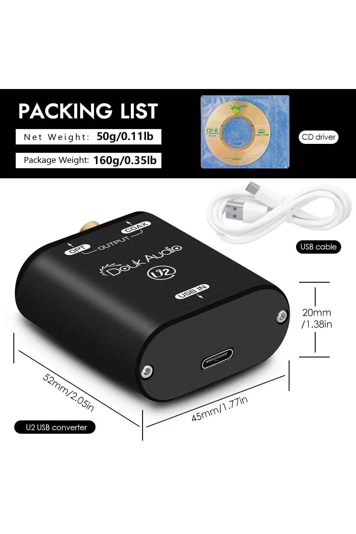 Choice-Douk Audio U2 Mini USB to SPDIF Audio Converter XMOS XU208 Digital Interface COAX/OPT DSD DOP 192KHz 6