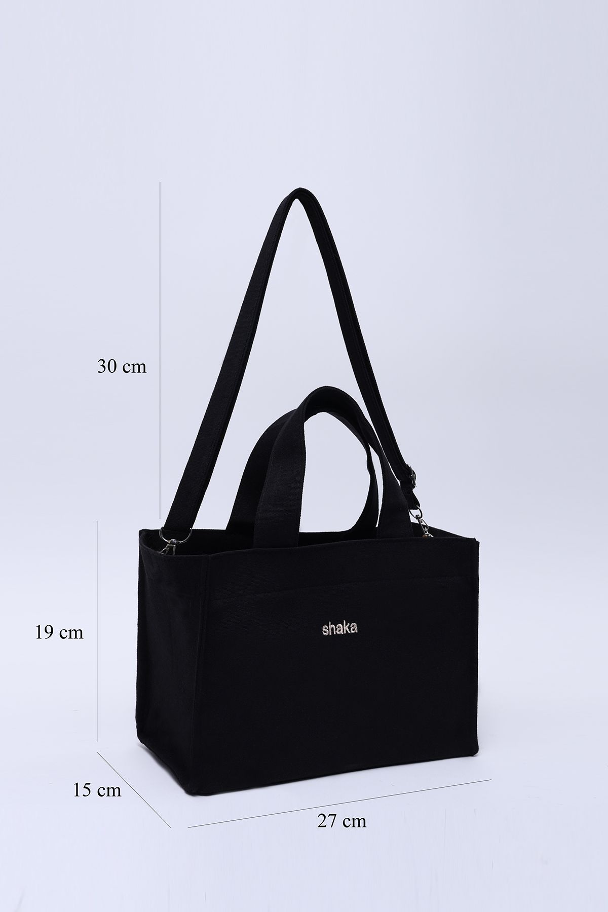 SHAKA-Black Canvas Fabric - Single Compartment and Lined, Zippered Double Strap Hand, Arm and Shoulder Bag U:19 E:2 2