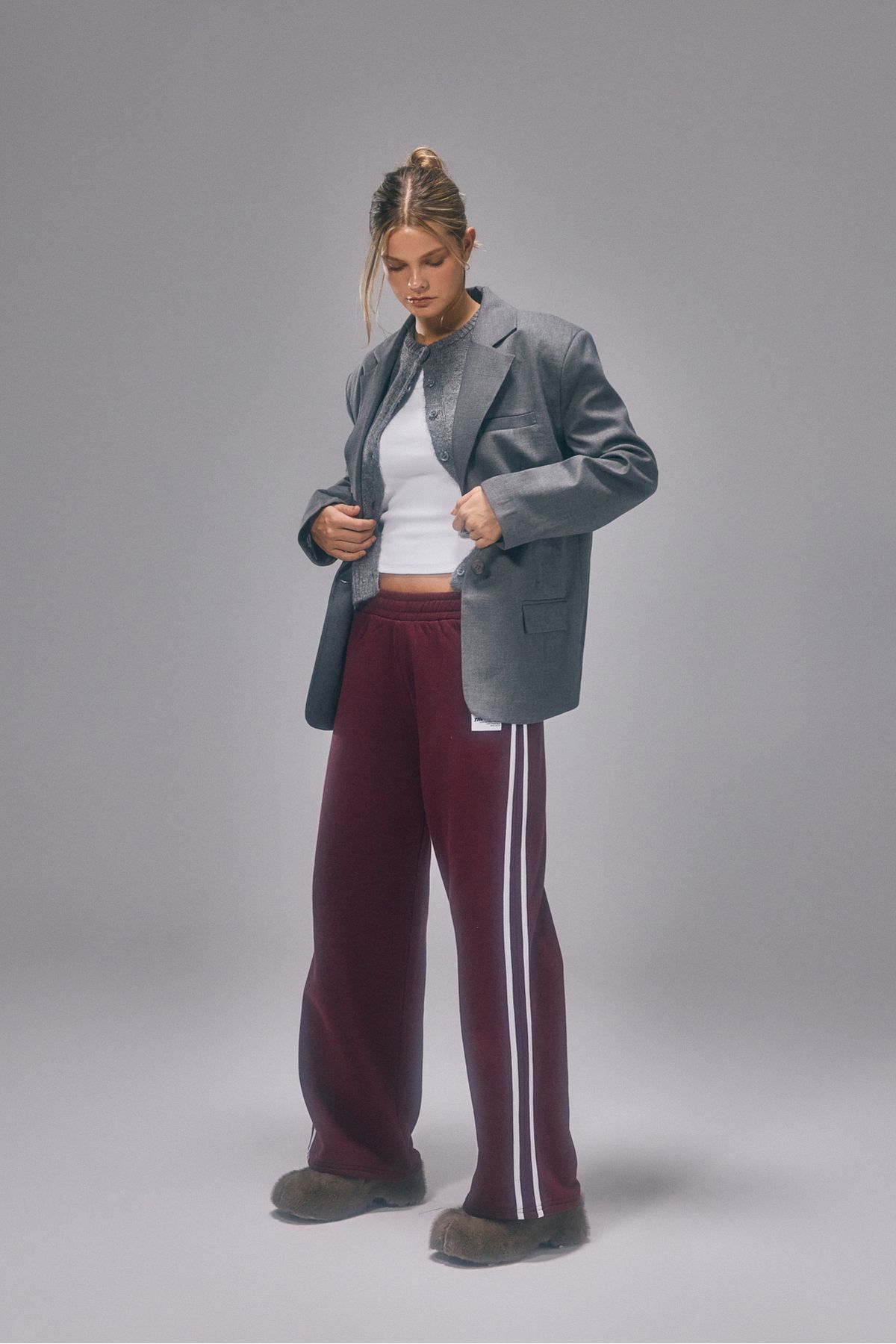 Bases-Striped Wide Leg Fleece Sweatpants 3