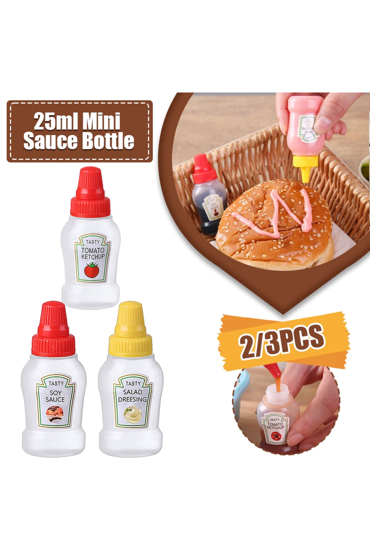 Choice-25ml Mini Sauce Bottle Refillable Ketchup Honey Tomato Salad Containers Bottles Portable Sauce Ja... 2