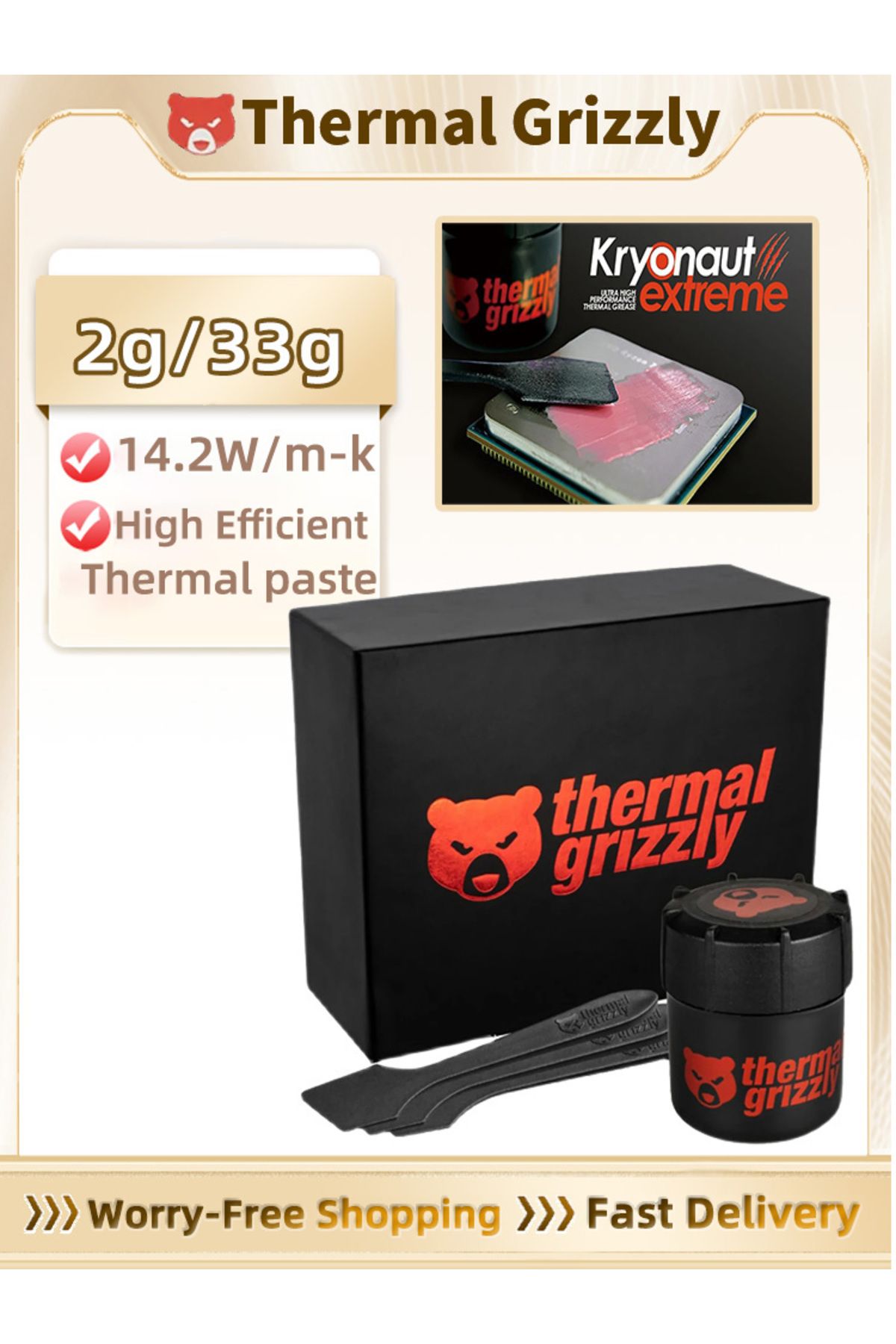 Choice-Thermal Grizzly Kryonaut Extreme Thermal Grease 2g/33g 14.2W/MK CPU/GPU Cooler Large Capacity Com... 8