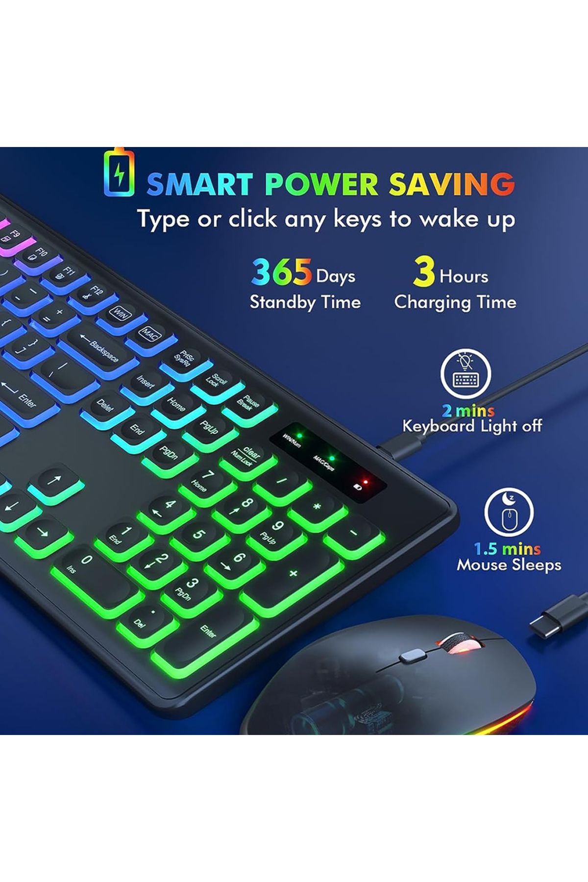 Choice-JOMAA 2.4G Wireless Keyboard Mouse Combo RGB Backlit Rechargeable Full-Size Ergonomic Type-c Wire... 4