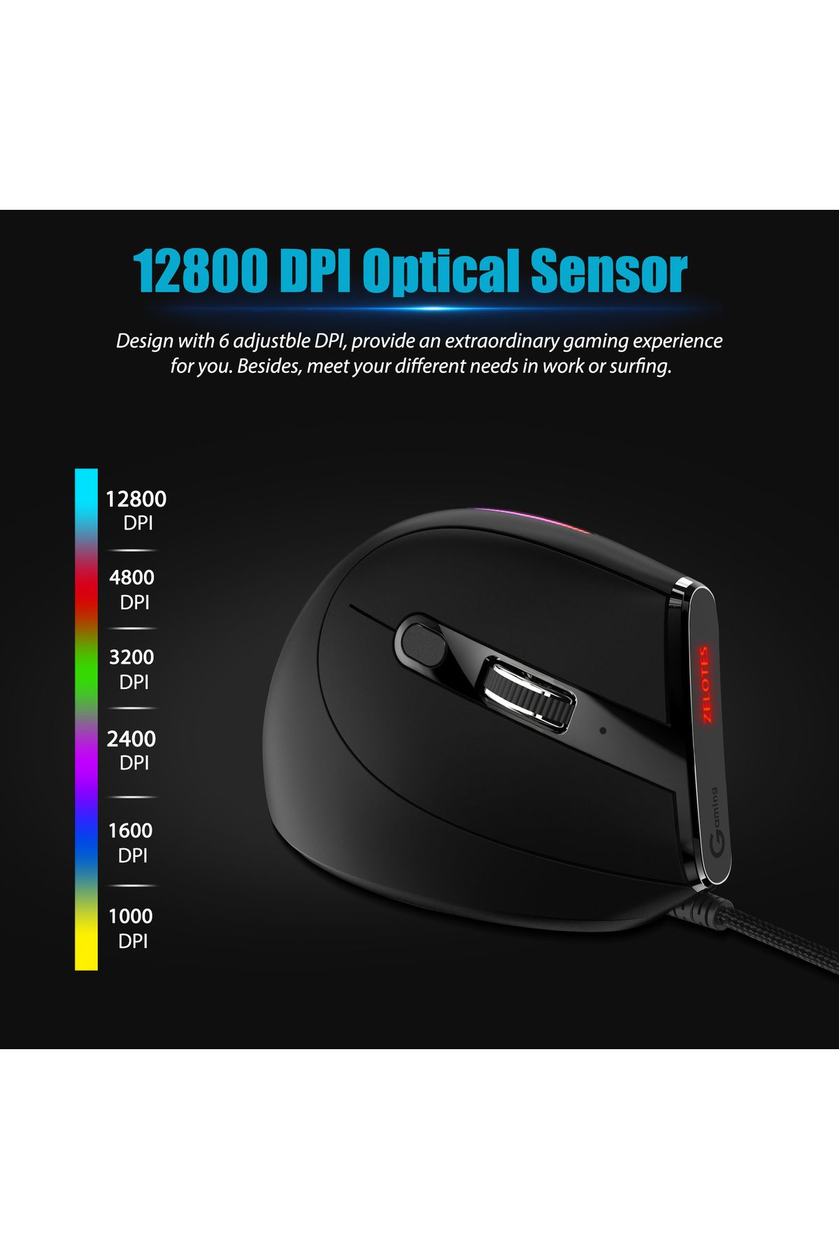Choice-Jomaa Wired Gaming Mouse RGB Vertical Ergonomic Mice 9 Button Programmable 12800 DPI Mouse for Ga... 6