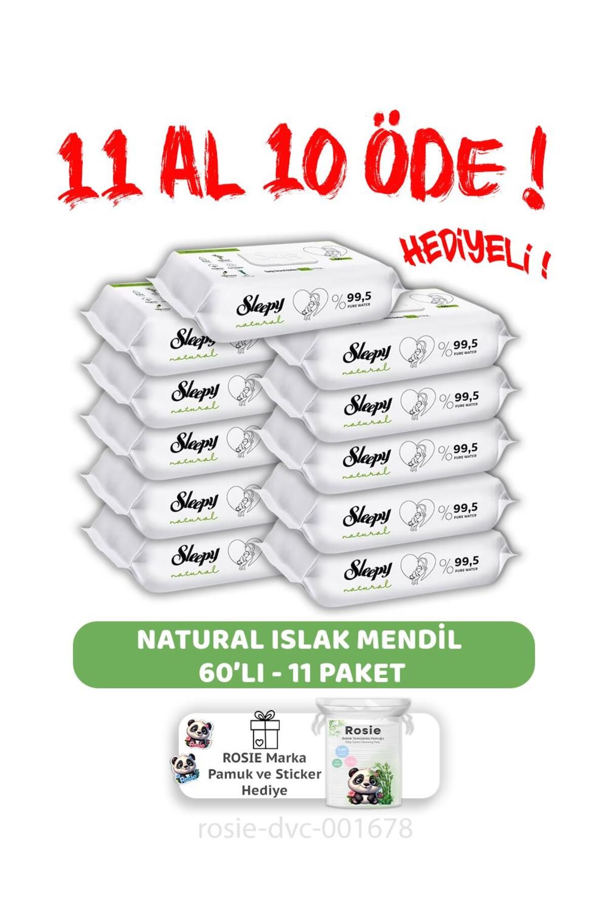 Sleepy 11 AL 10 ÖDE Natural Yenidoğan Islak Bebek Havlusu 60'lı ve ROSIE