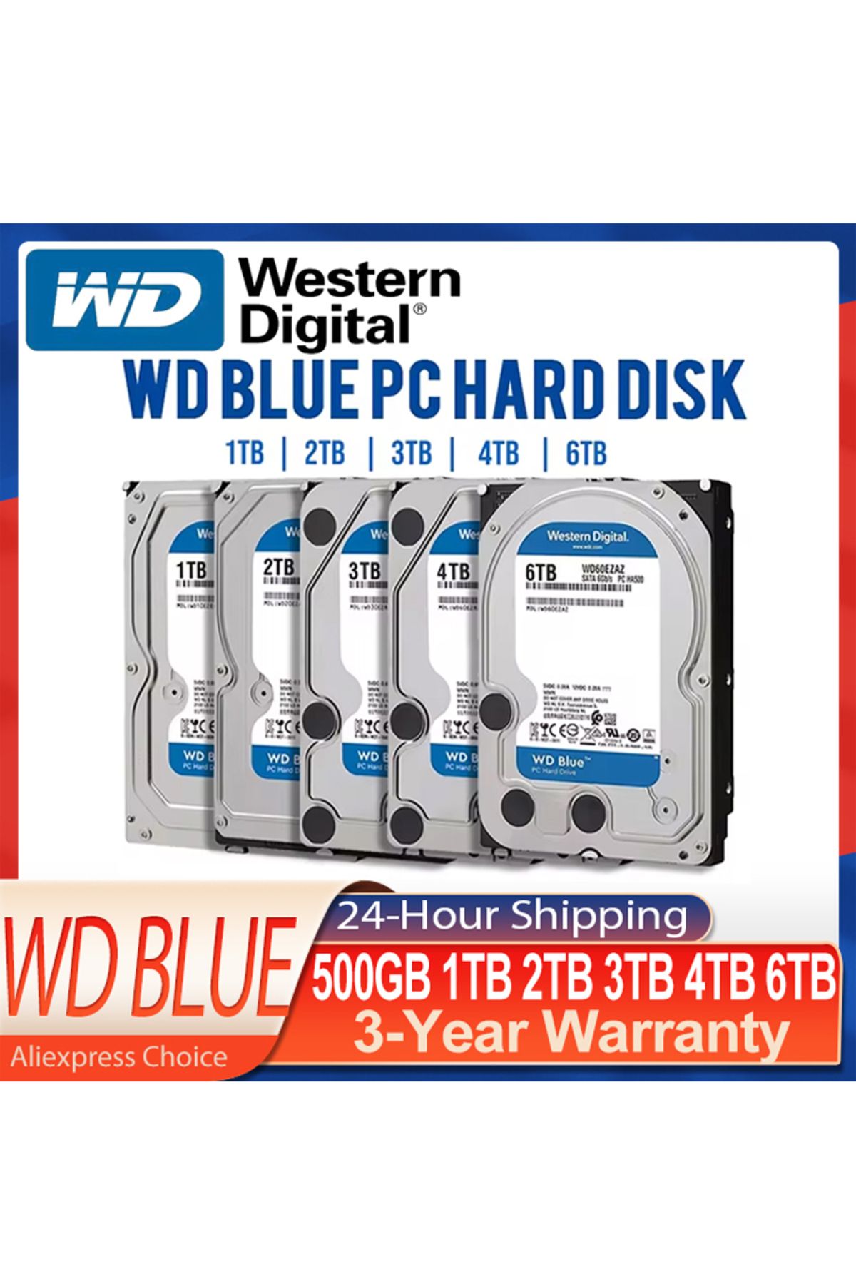 WD-قرص صلب WD Blue سعة 1 تيرابايت Sata Iii بسرعة 6 جيجابت/ثانية وقياس 3.5 بوصة للكمبيوتر المكتبي 8