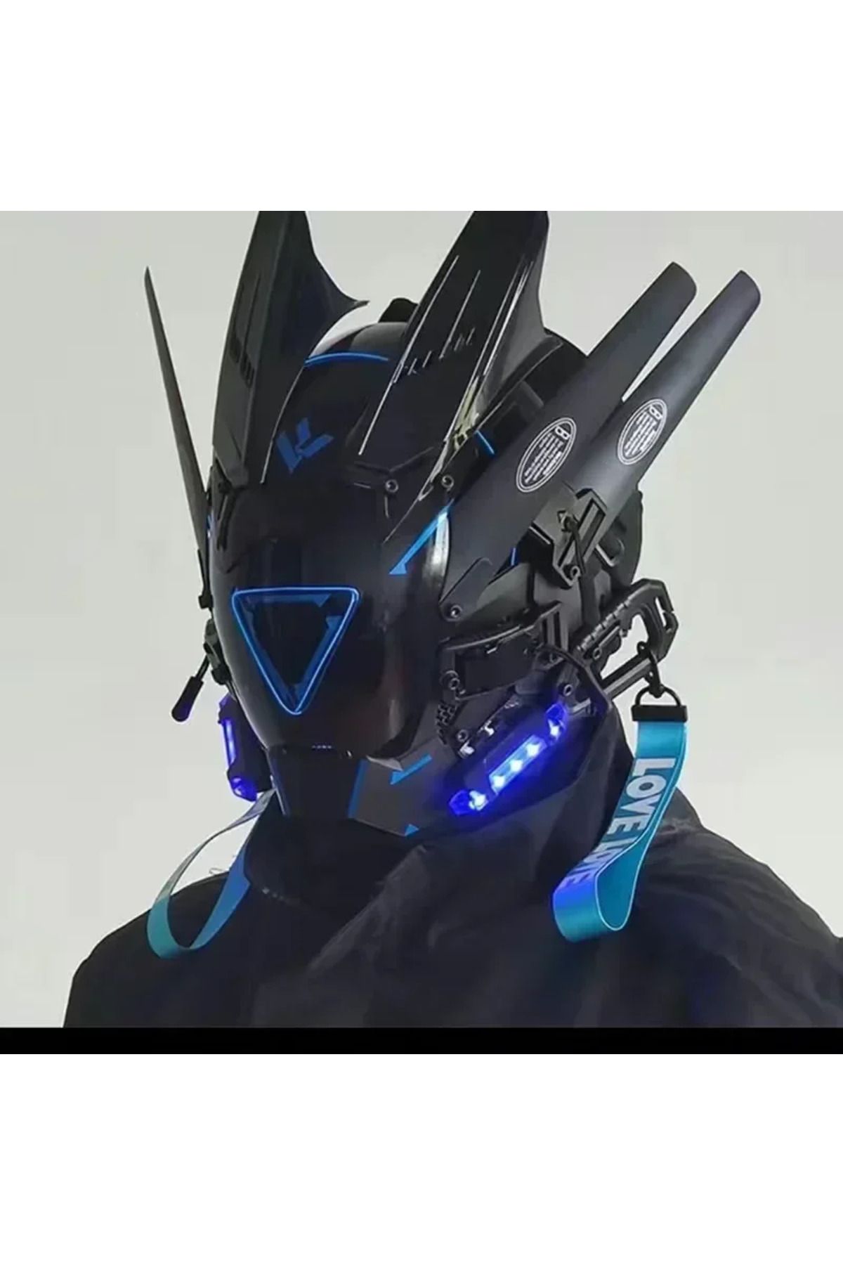 Choice-2024 New Halloween Mask Black Cyberpunk Robot Mask LED Glow Tech Boy Helmet Cyberpunk Mask LED Gl... 2