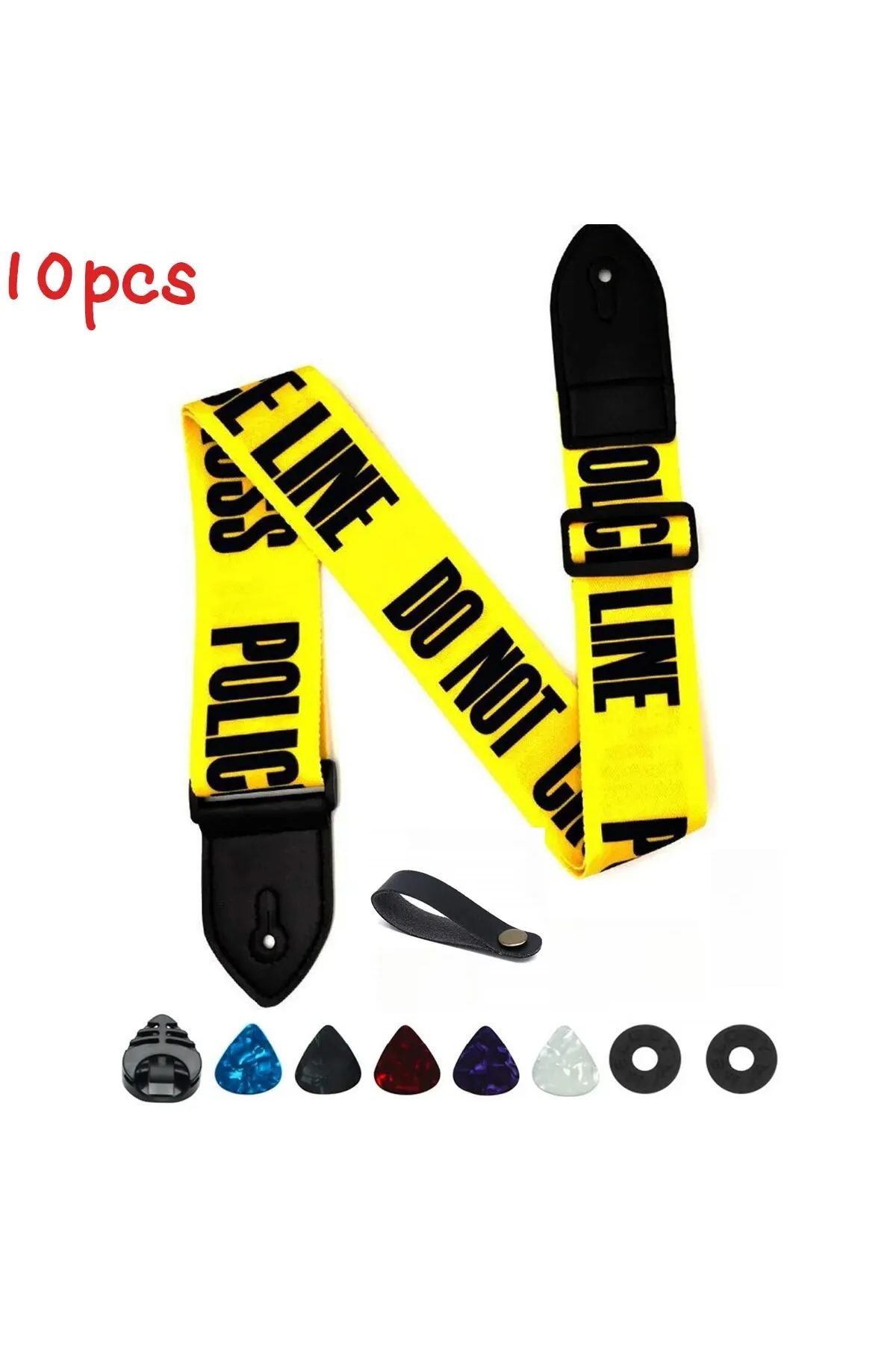 Miwayer-10PCS Yellow Strap 7Pcs/Set Guitar Strap Black PU Leather + Cotton for Ukulele Bass Musical Instrume 1