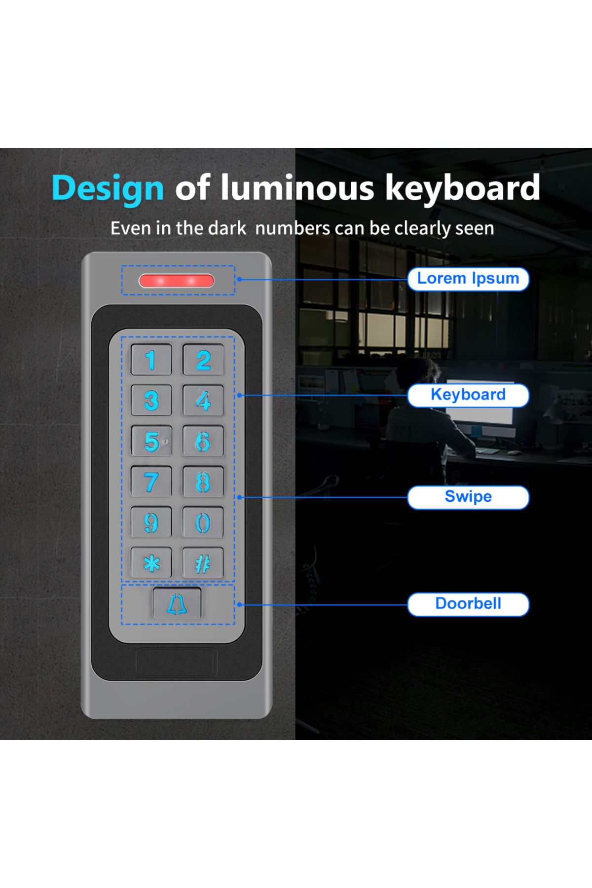 Choice-DC10-24V Access Control Keypad RFID Digicode Reader Metal Case and Keyboard IP67 Waterproof 3000U... 3