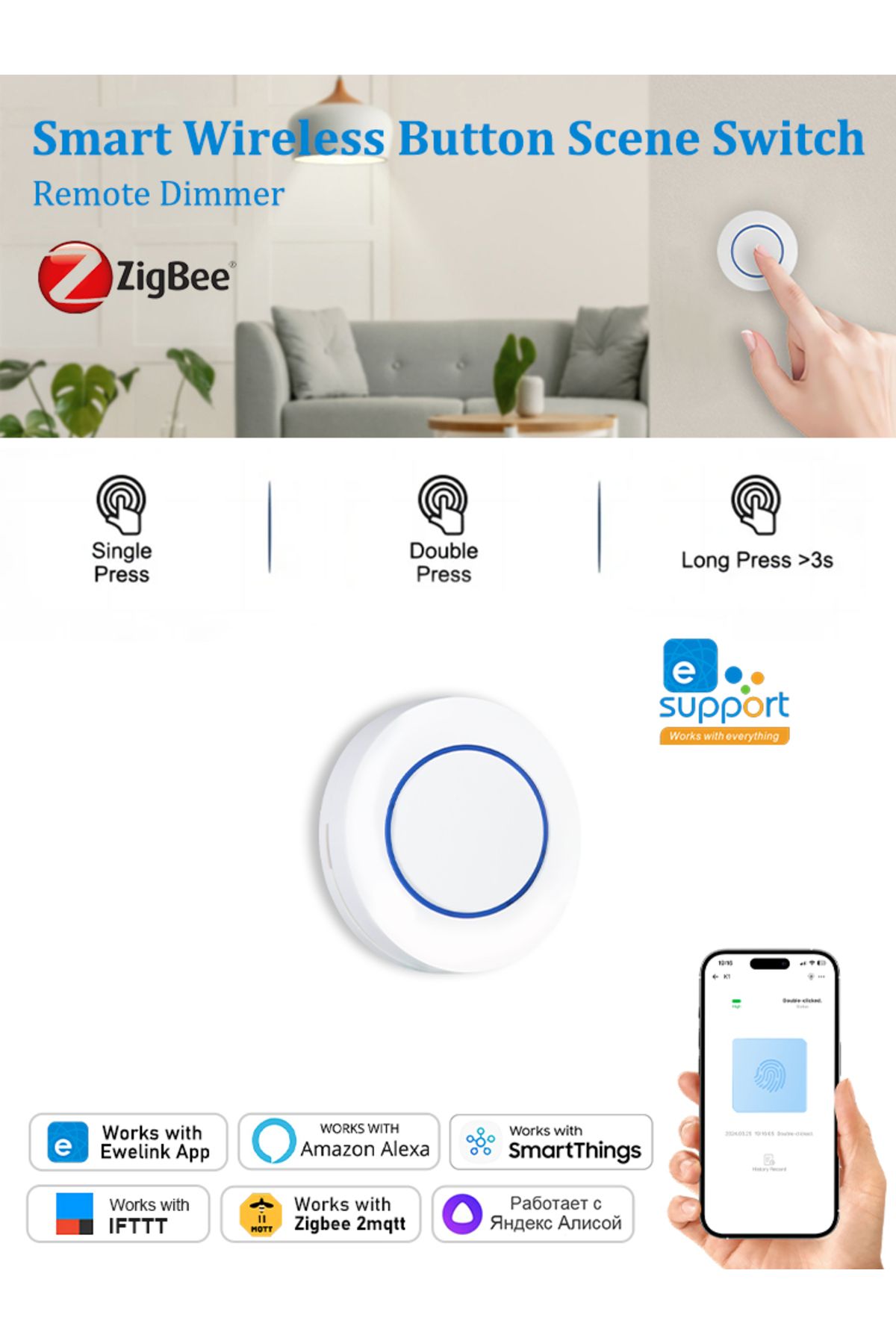 coolo-مفتاح Ewelink Smart Zigbee 3.0 مفتاح الضغط على زر المنزل الذكي اللاسلكي مفتاح التشغيل والإيقاف للتحكم عن بعد... 7