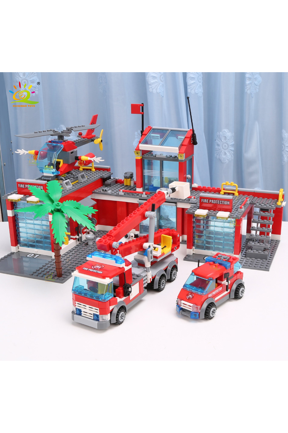 بدون جعبه اصلی HUIQIBAO ۷۷۴ تکه بلوک‌های ساختمانی مدل ایستگاه آتش‌نشانی شهری، ماشین آتش‌نشانی پسرانه Educa