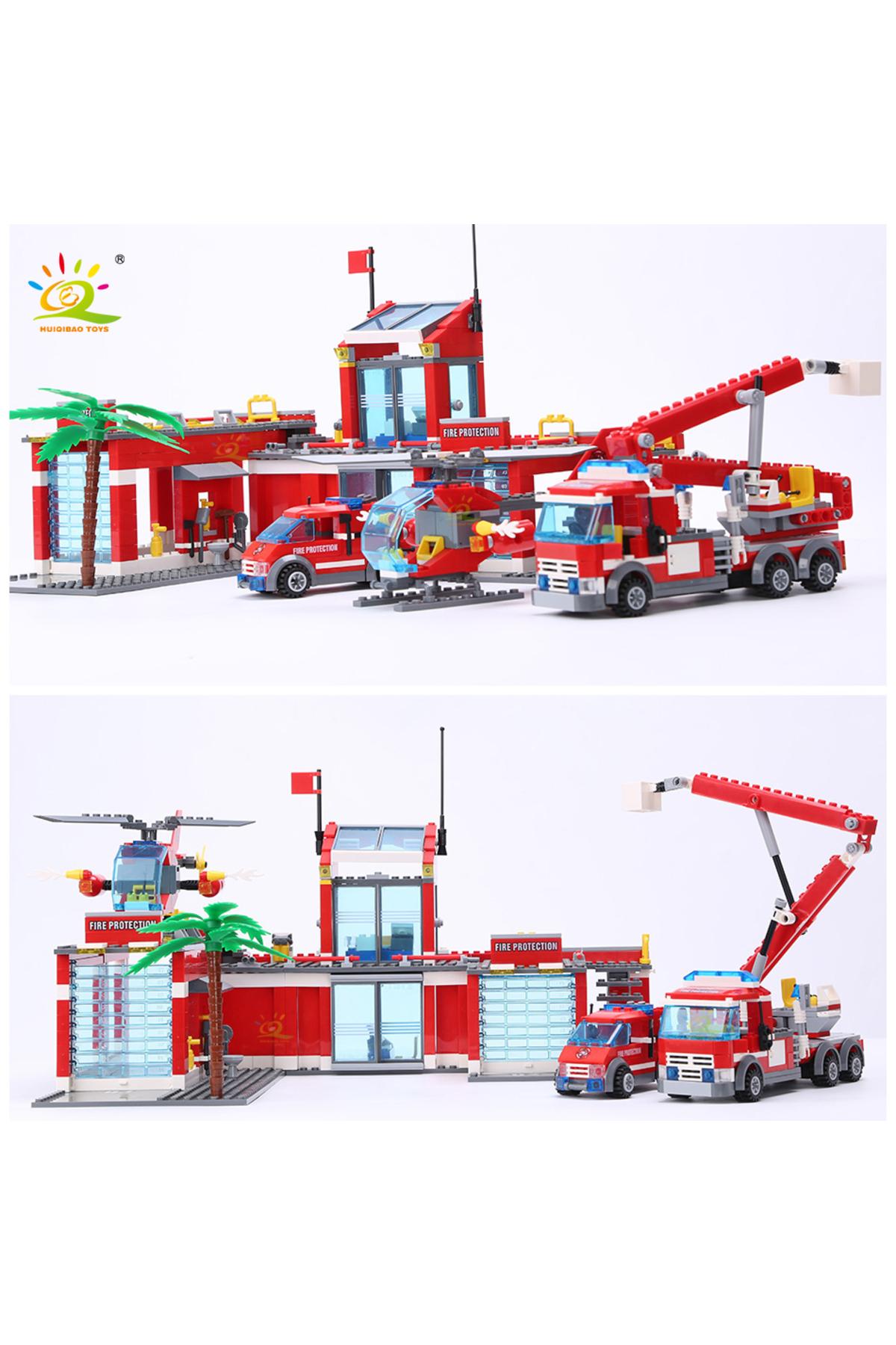 بدون جعبه اصلی HUIQIBAO ۷۷۴ تکه بلوک‌های ساختمانی مدل ایستگاه آتش‌نشانی شهری، ماشین آتش‌نشانی پسرانه Educa