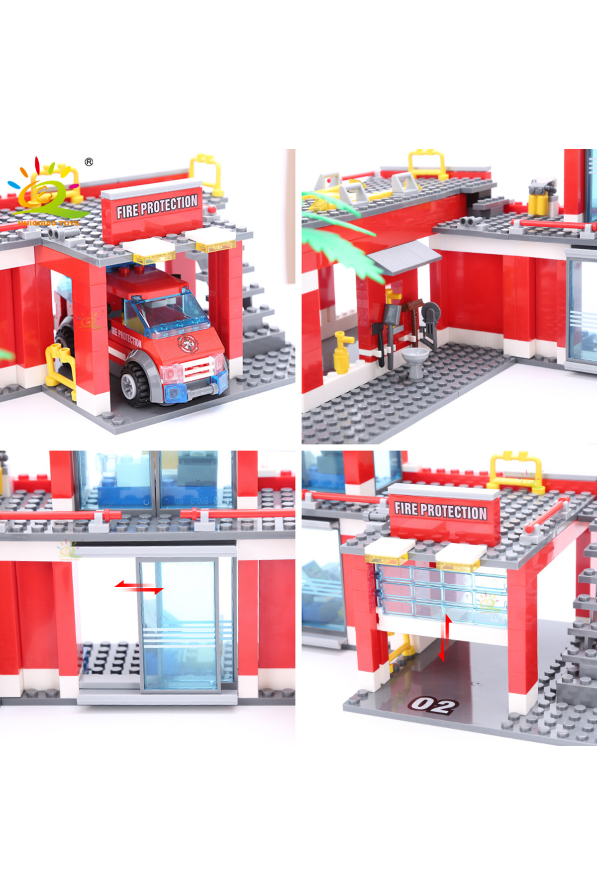 بدون جعبه اصلی HUIQIBAO ۷۷۴ تکه بلوک‌های ساختمانی مدل ایستگاه آتش‌نشانی شهری، ماشین آتش‌نشانی پسرانه Educa