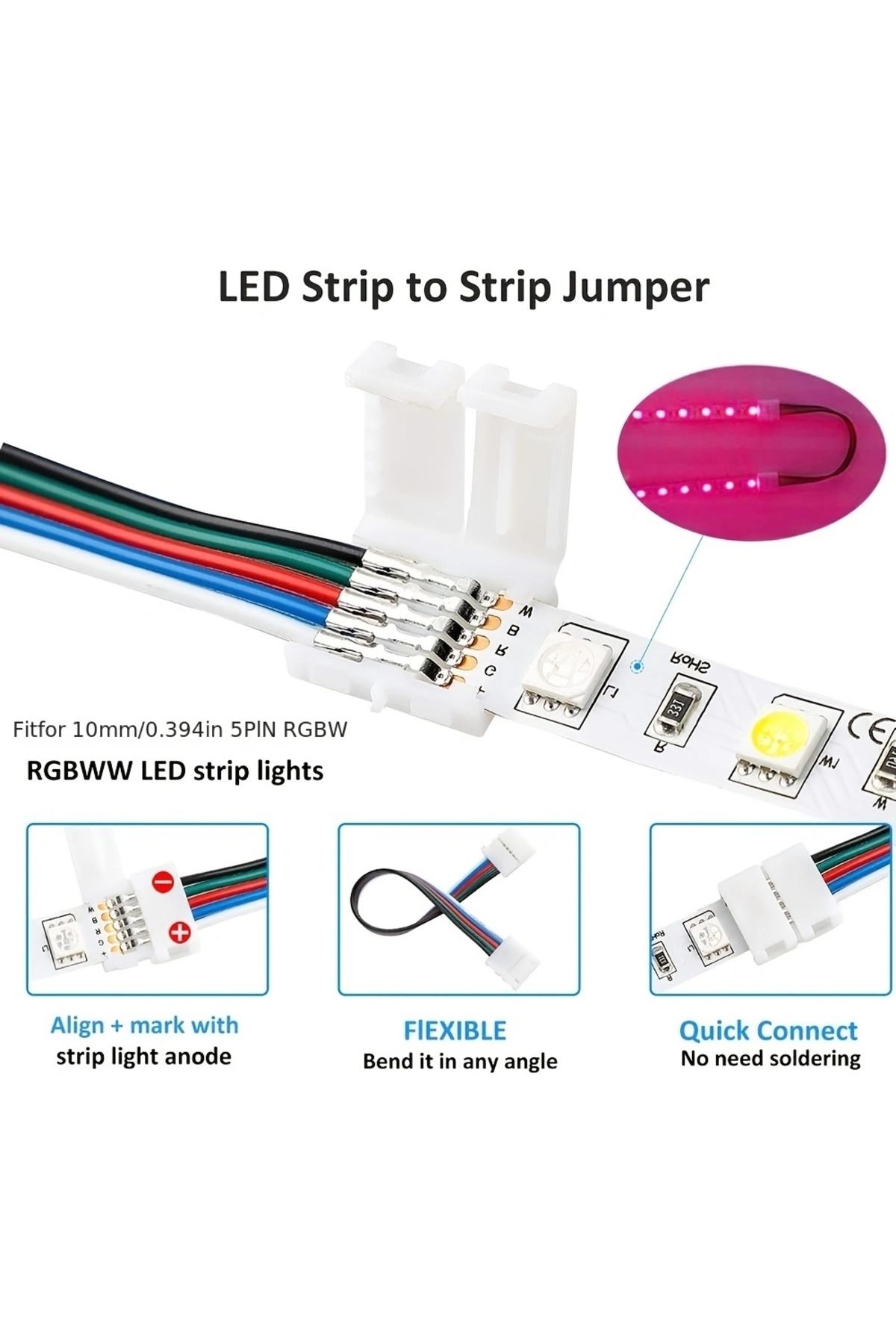 Choice-95Pcs LED Strip Connector for 5050 10mm 4Pin L Shape T Shape Solderless Gapless Adapter, 2 Way Sp... 4