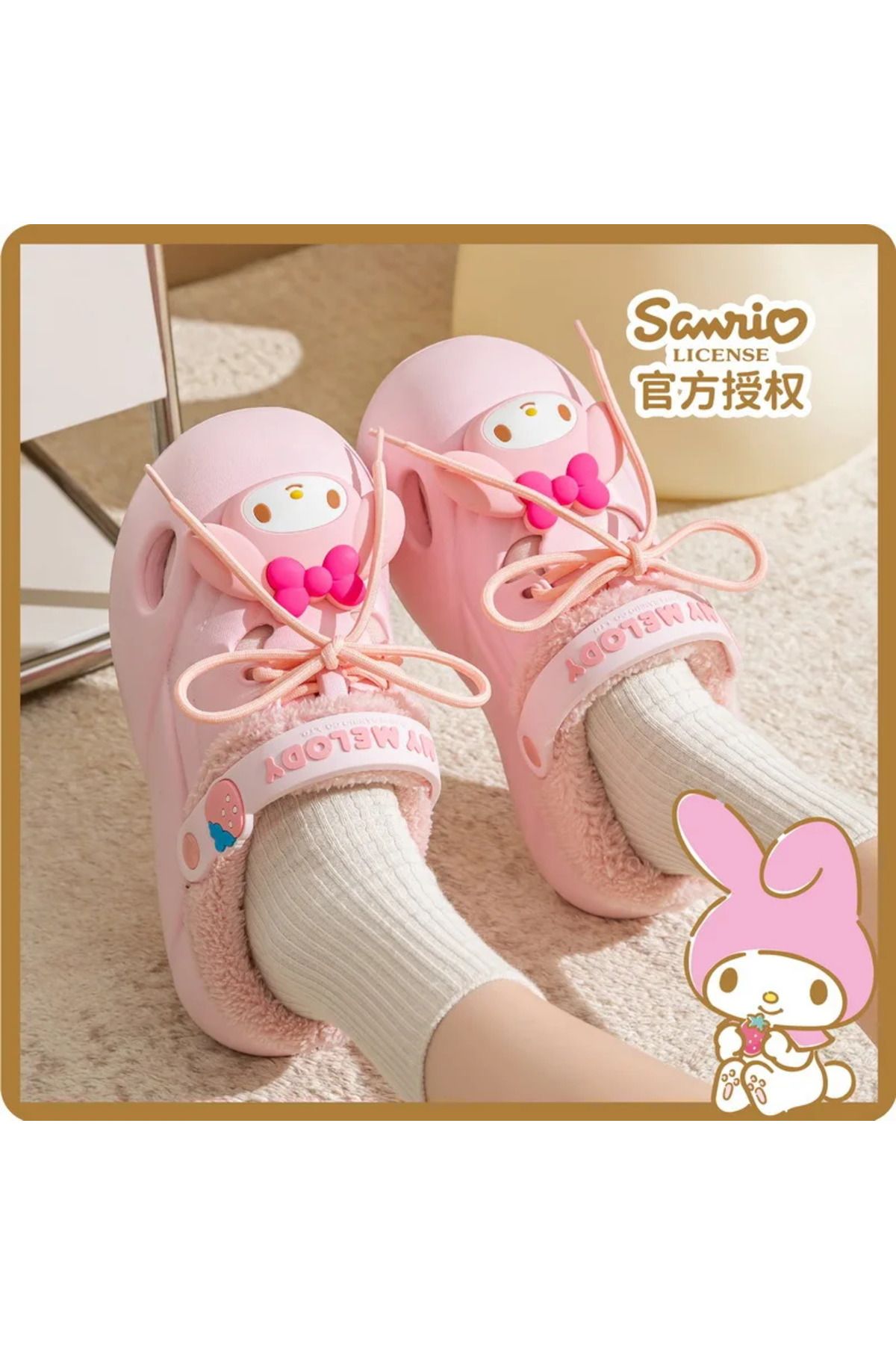 Choice-Genuine Sanrio Hangyodon Hello Kitty Plush Slippers Kuromi Warm Winter Indoor Slippers Flat Casua... 4