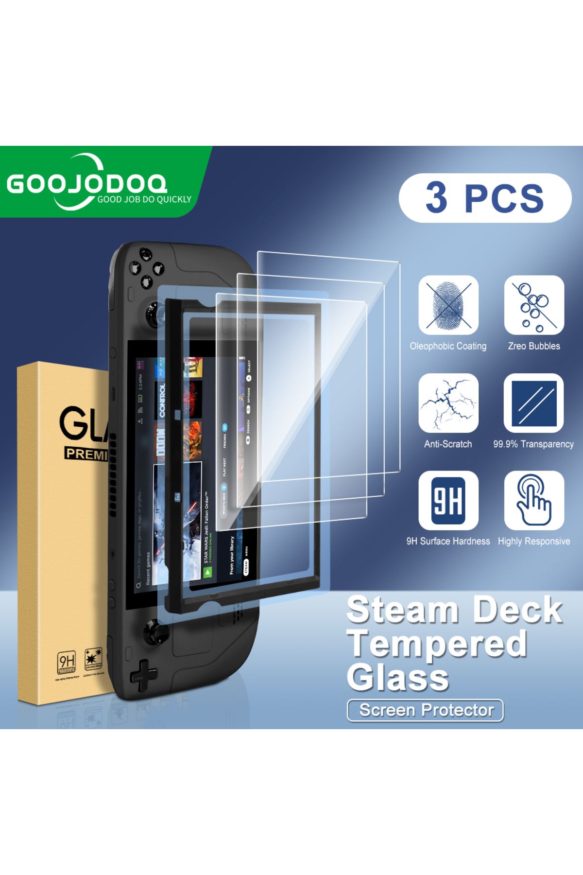 GOOJODOQ-3 Packs Tempered Glass For Steam Deck Screen Protector Protective Film 2