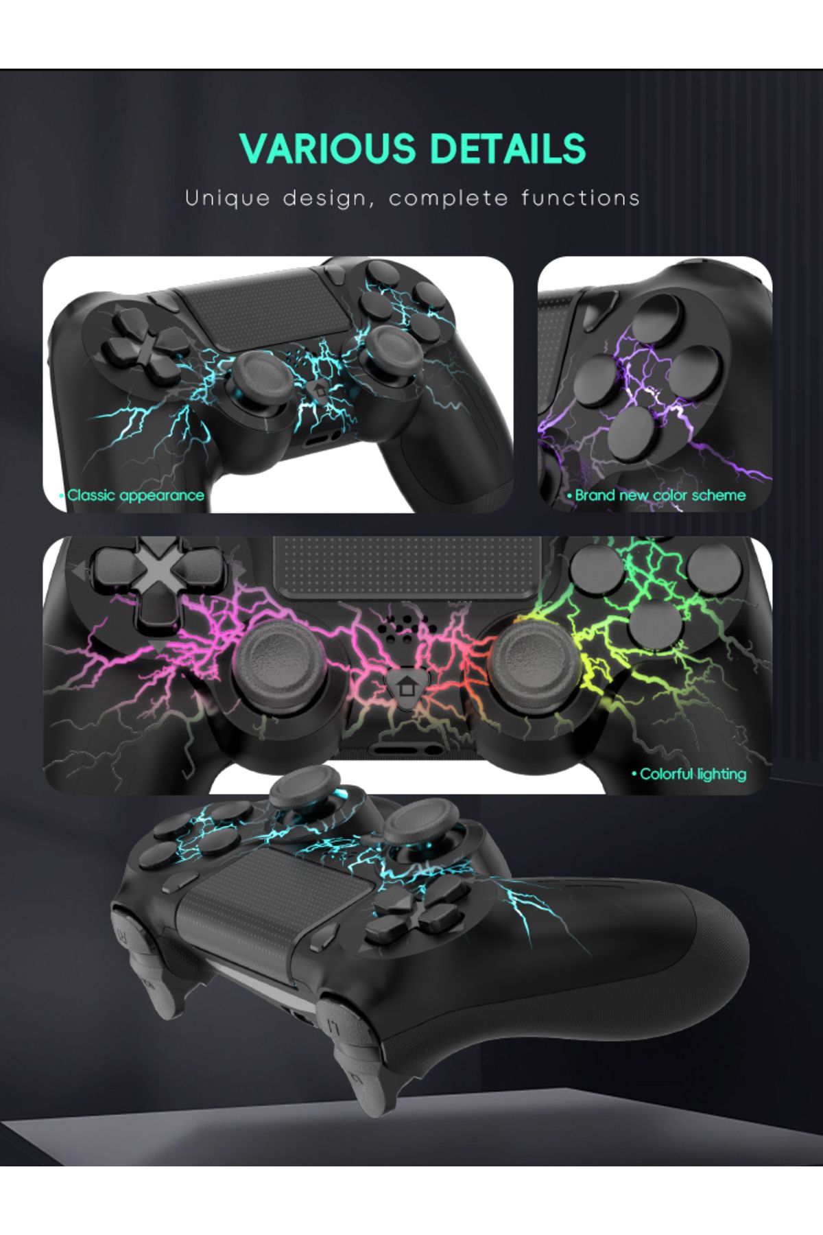 Choice-DATA FROG P02 Controller for PS4 Thunder LED Color Gamepad Bluetooth-Compatible Controller for PC... 3