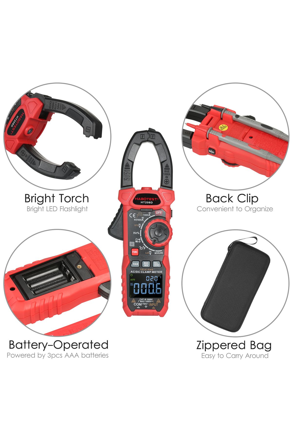 Choice-HABOTEST HT208D Digital Clamp Meter AC/DC True-RMS Multimeter Anto-Ranging Tester Current Clamp D... 3