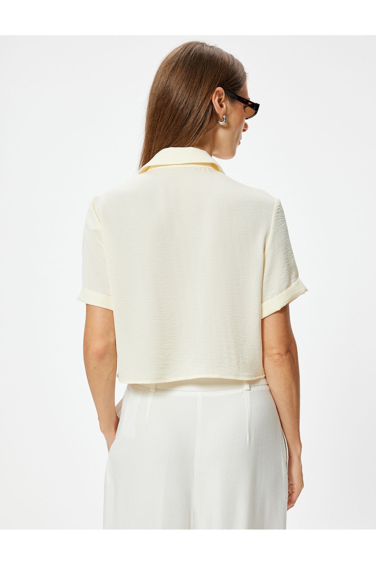 Koton-Modal Fabric - Short Sleeve Crop Shirt with Cargo Pocket and Loose Fit 4
