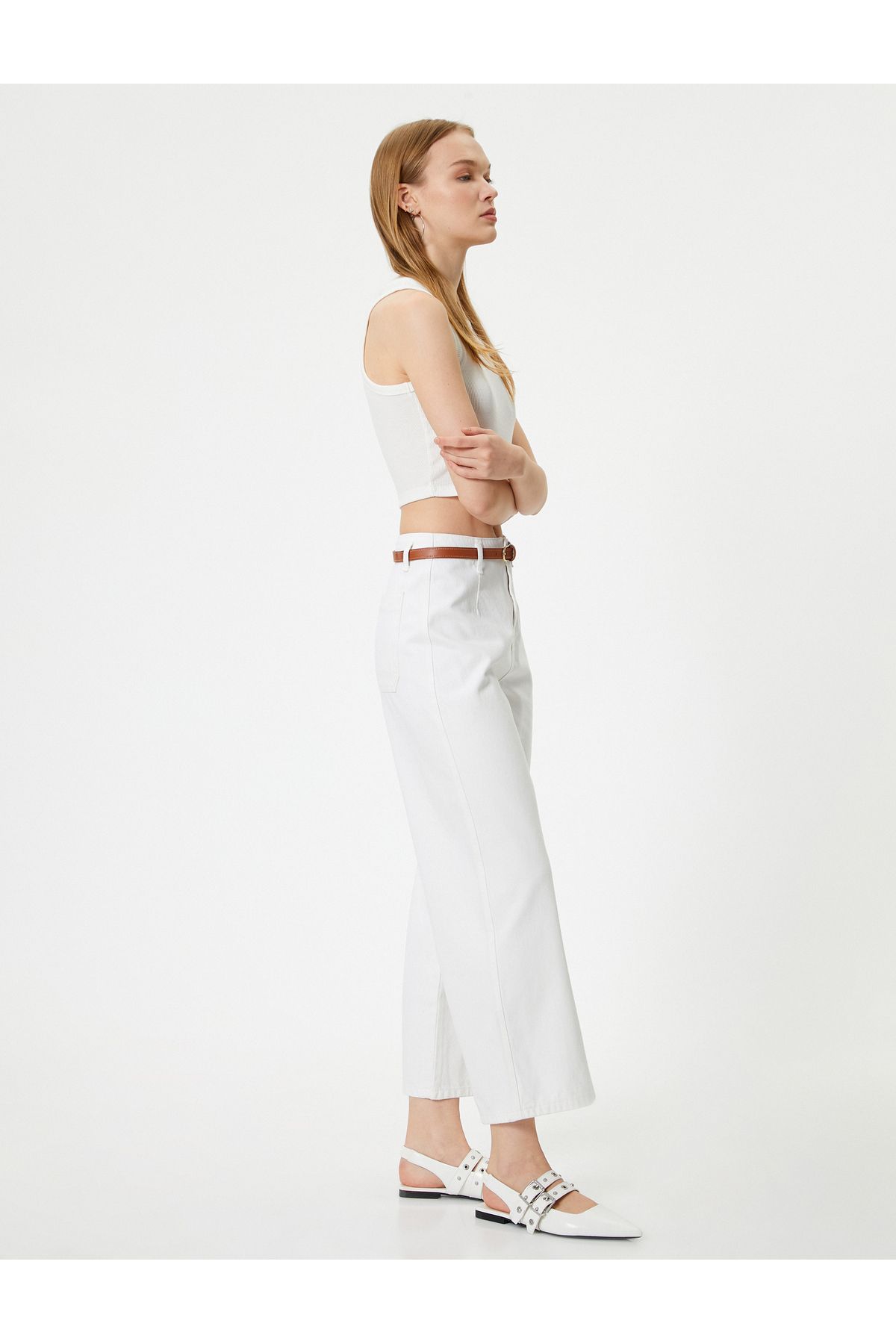 Koton Szerokie Nogawki, Jeansy Z Paskiem I Wysokim Stanem - Bianca Crop Jean Kobieta - 25