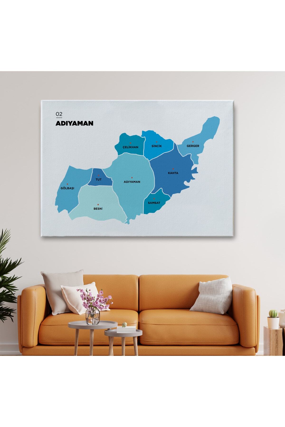 Adıyaman Ili Ve Ilçeler Haritası Dekoratif Kanvas Tablo görsel 2