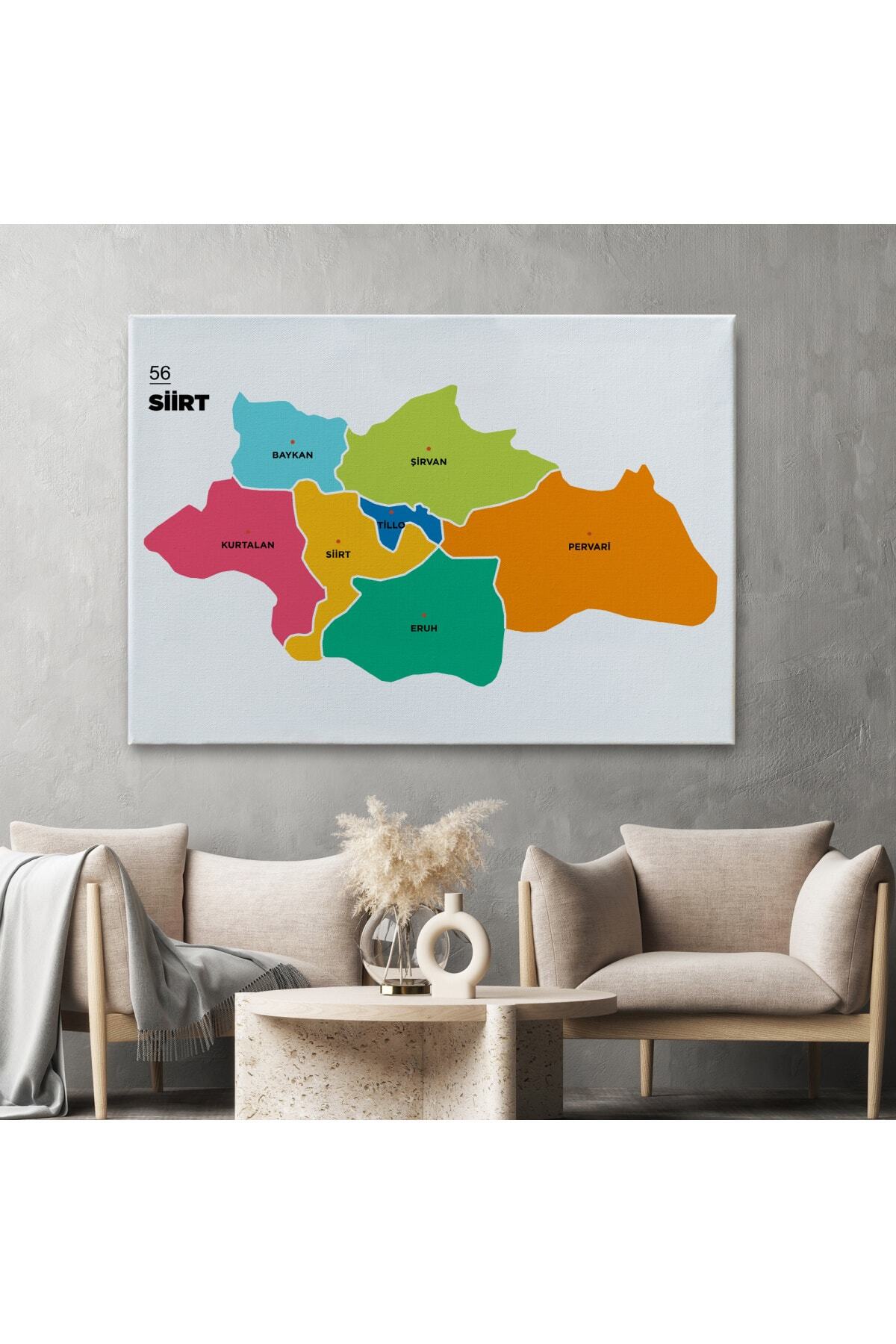 Siirt Ili Ve Ilçeler Haritası Dekoratif Kanvas Tablo görsel 2