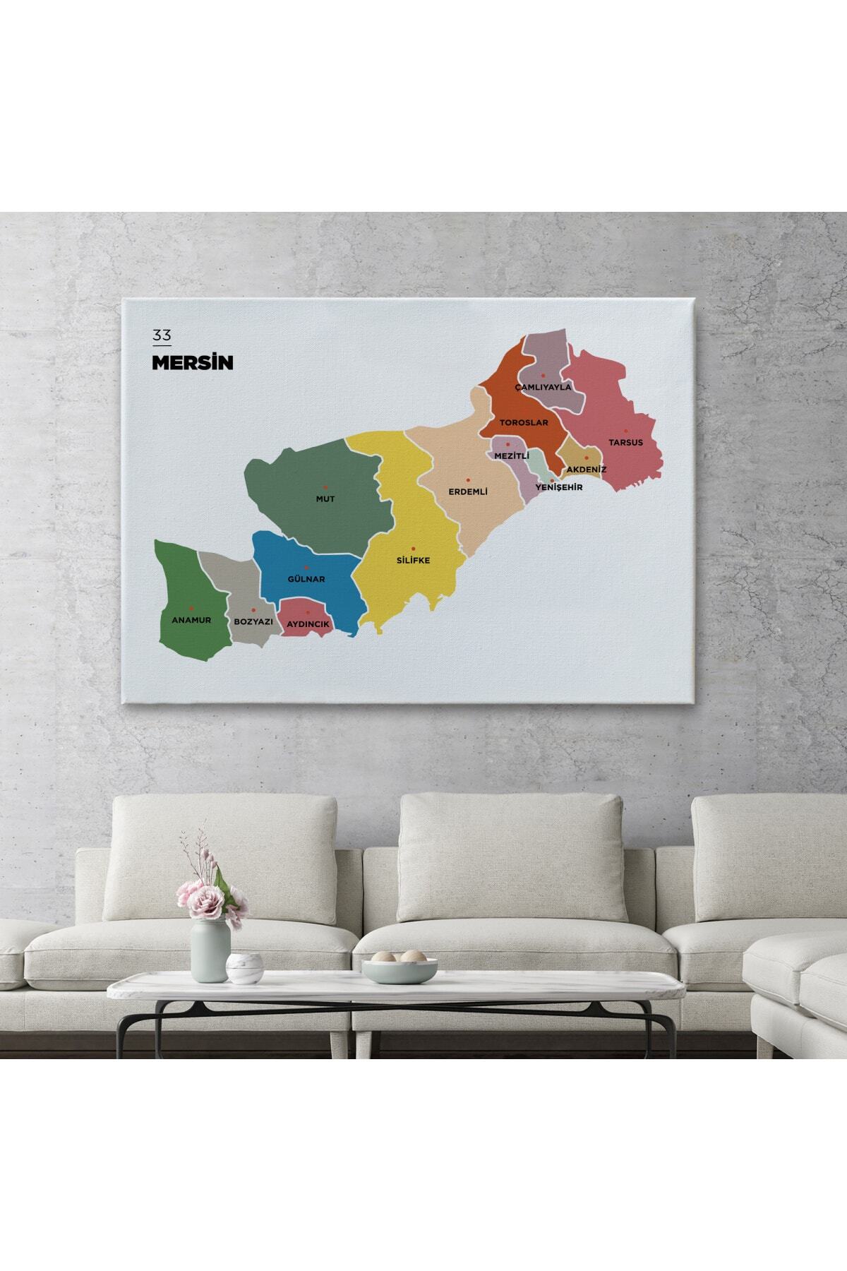 Mersin Ili Ve Ilçeler Haritası Dekoratif Kanvas Tablo görsel 2