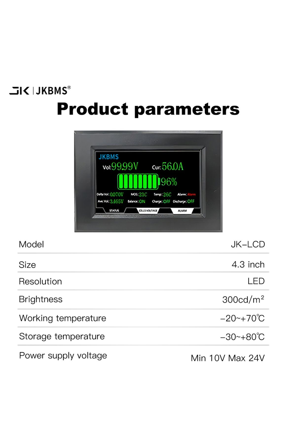 Choice-JKBMS accessory 4.3 inch LCD display suitable for all JK BMS models Cable120cm with 4 fixed screw... 5