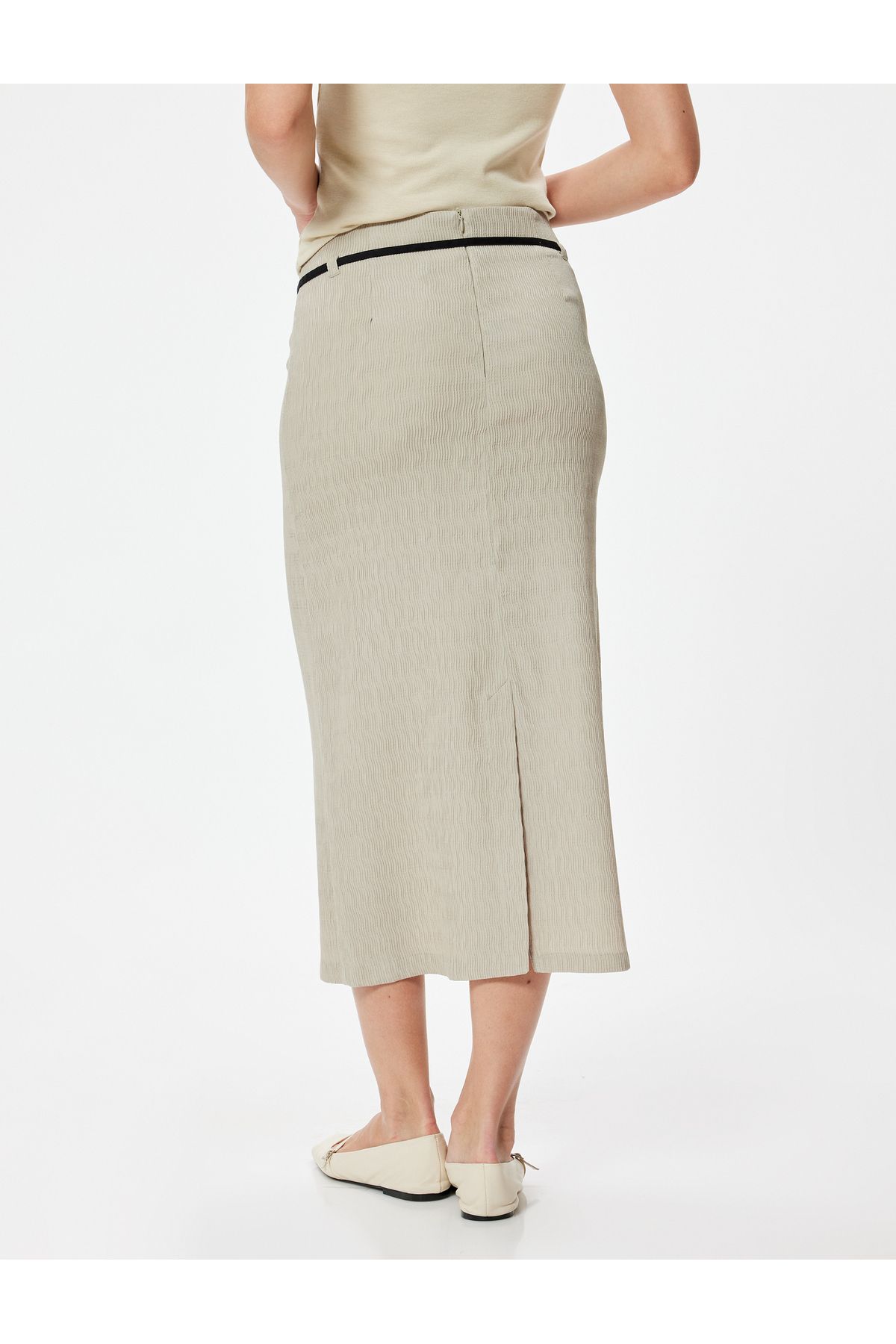 Koton-Pencil Skirt - Midi Length, Belt Detail 4
