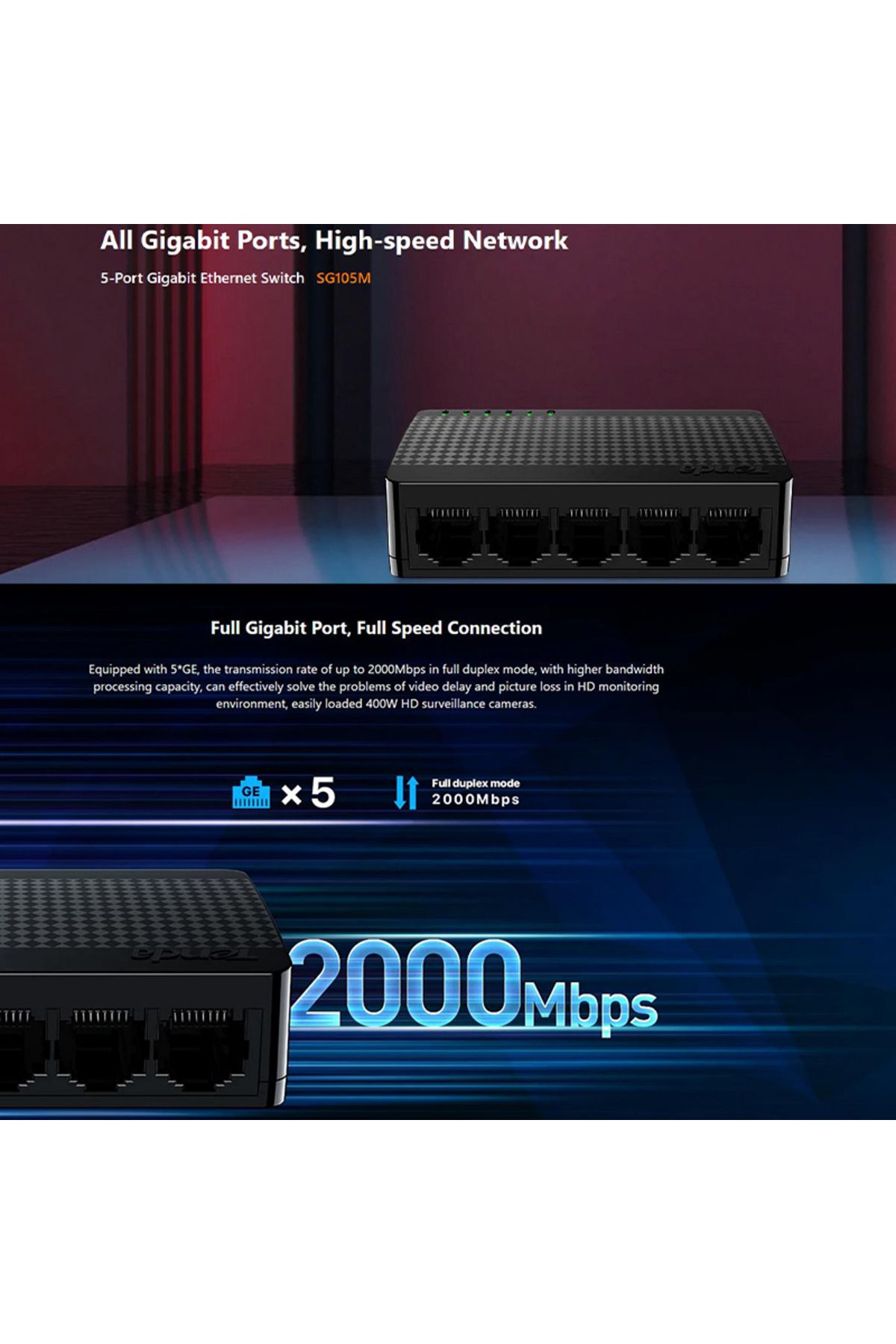 Tenda-SG105M All Gigabit Ports High-speed Network 5-Port Ethernet Switch 1000Mbps Fast Lan Hub Fu... 4
