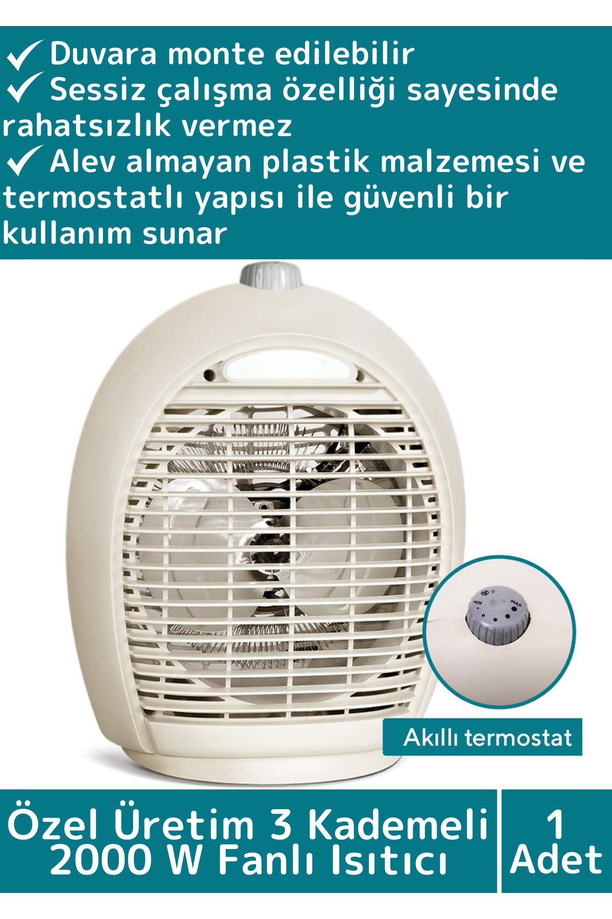 Wintoup Özel Portable 2000 W Sessiz Masa Üstü Duvara Monte Soğuk Sıcak 3 Kademeli Fanlı Ultra Etkili Isıtıcı