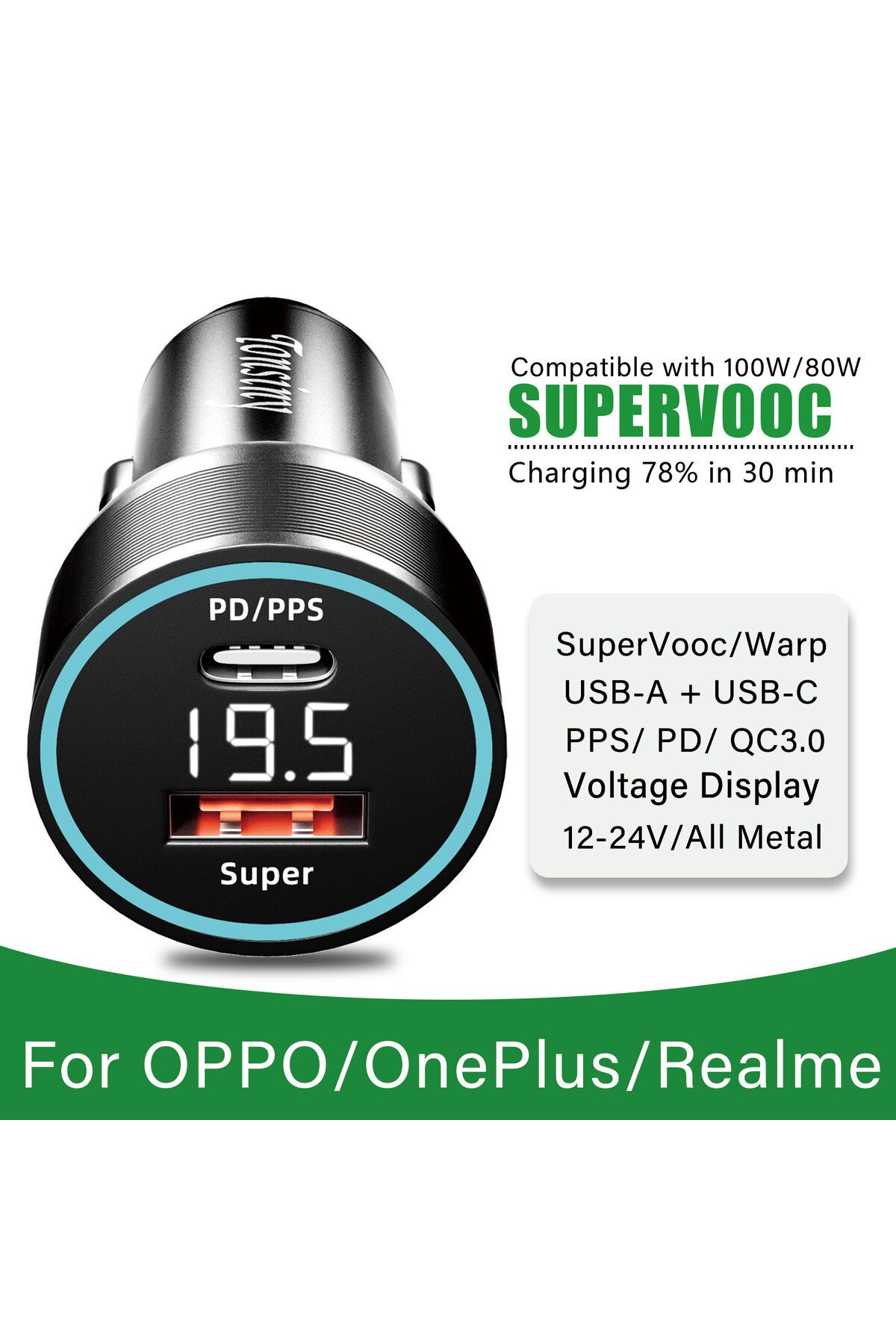 Choice-For OPPO car charger SuperVooc 100W, Cigarette Lighter plug for OPPO Find X7 Reno8,12V Usb for re... 2