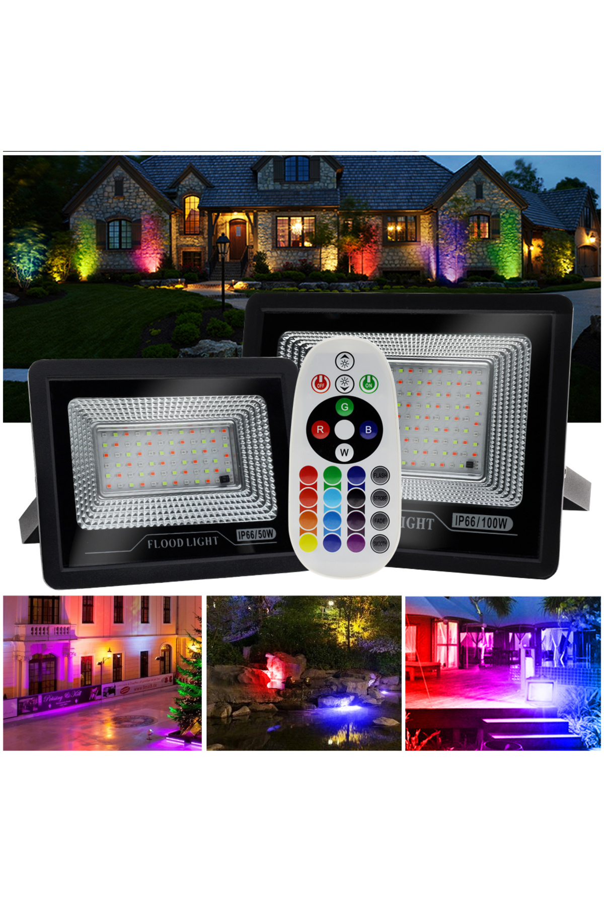 Hunta-220V RGB LED FloodLight With Remote Controller IP66 Waterproof Reflector Spotlight Street Light W... 7