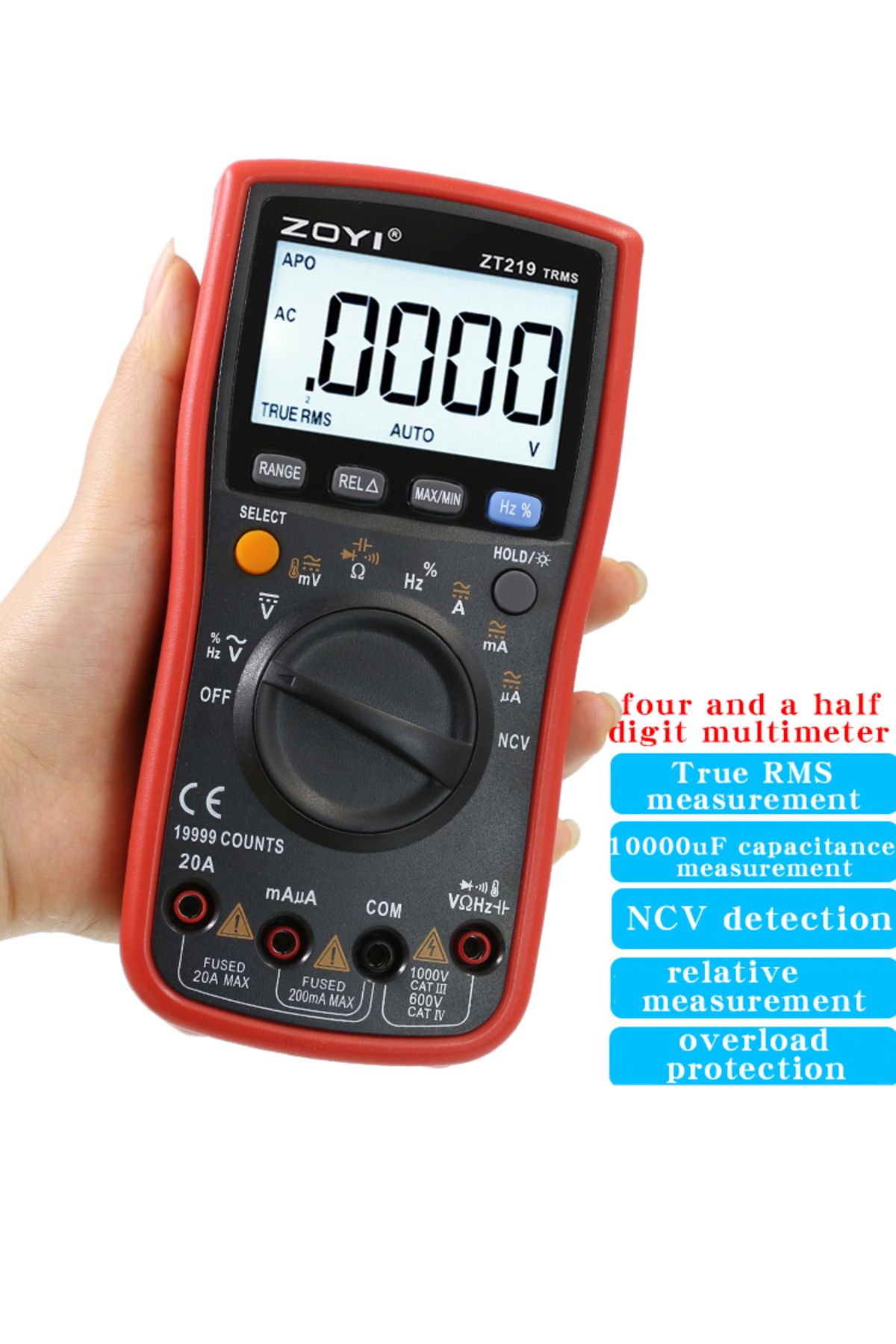 ZOYI-Auto-Range Multimeter ZT219 High-Precision 4.5-Digit True RMS Digital Multimeter with Overlo... 7