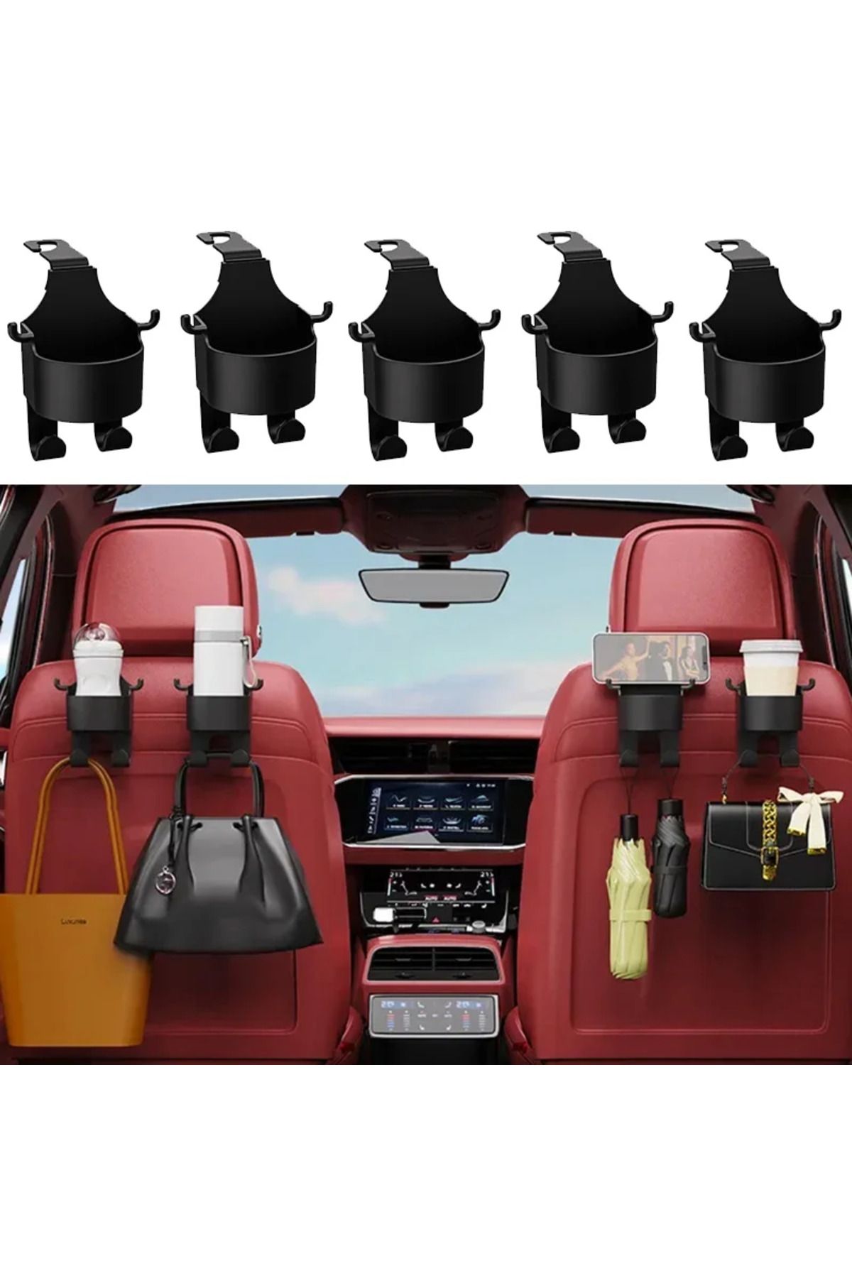 Choice-Car Seat Headrest Hook Hanger Storage Organizer General Purpose Vehicle Auto Parts With Cup Holde... 2