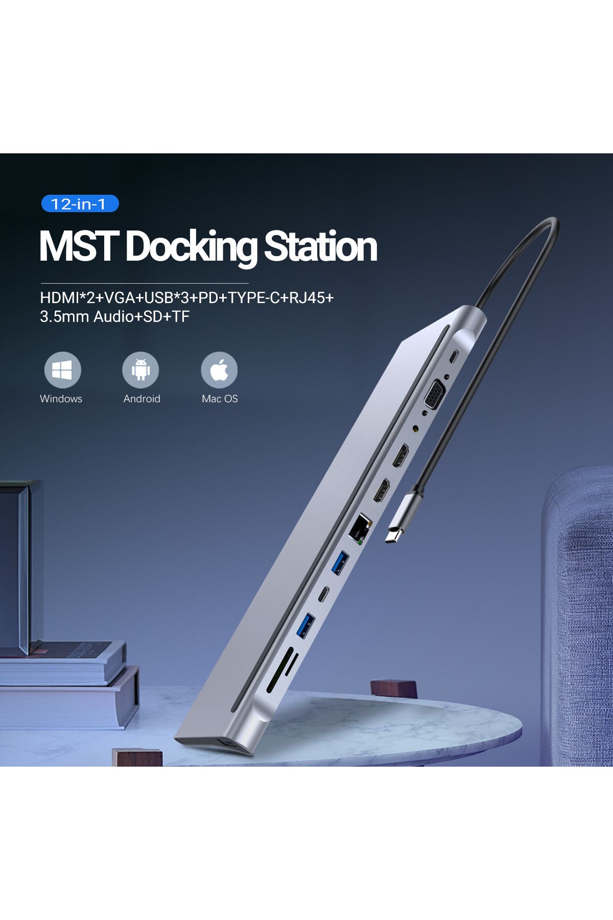 Choice-محطة إرساء USB C، موزع MST ثلاثي العرض 12 في 1 مع منفذ توسعة USB3.0*1/USB2.0*3/HDMI*2... 2