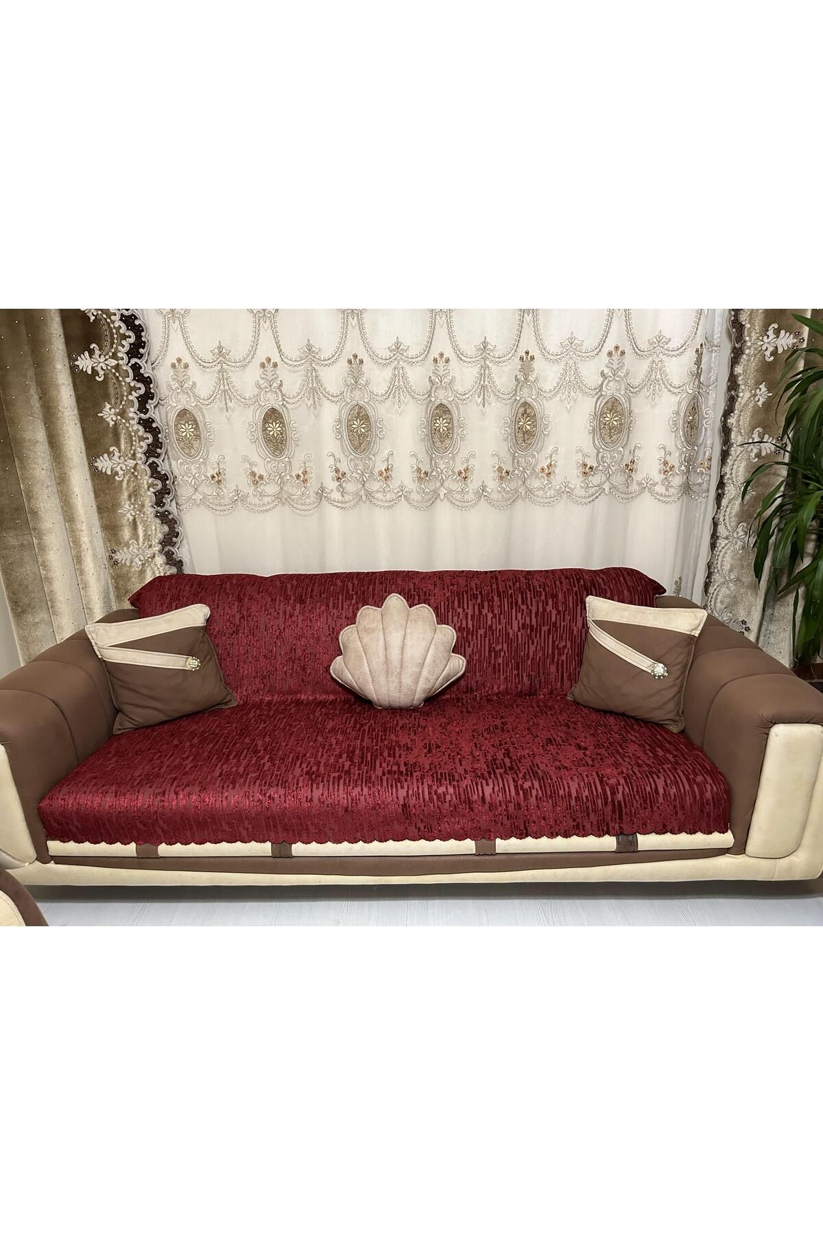 Tekstilsa-New Fashion Burgundy Sponge Sofa Cover - 1Pc 7