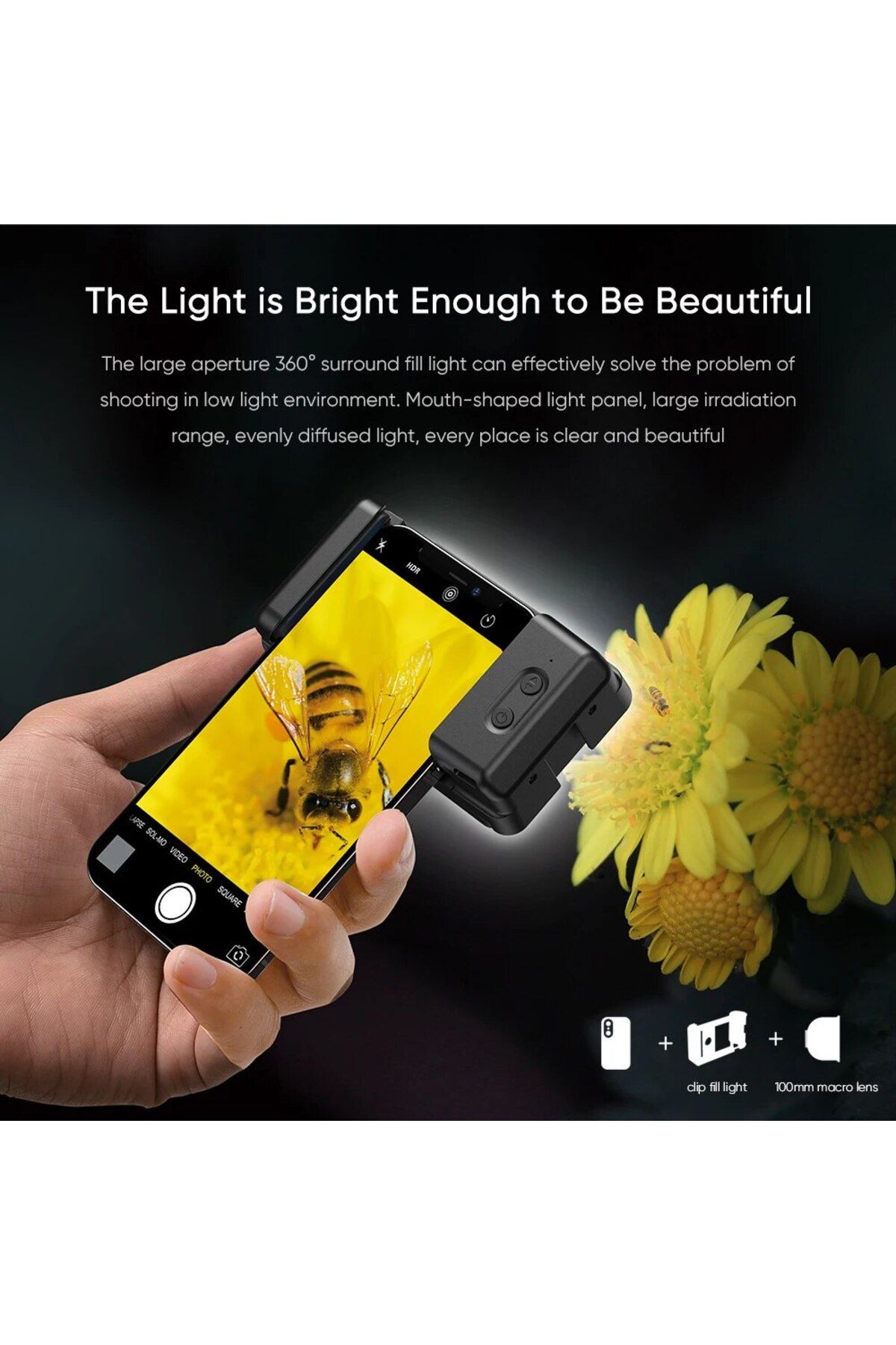 APEXEL-New Upgrated 4k HD 100mm Macro Lens With LED Fill Light Universal Clamp Micro Lenses for i... 4