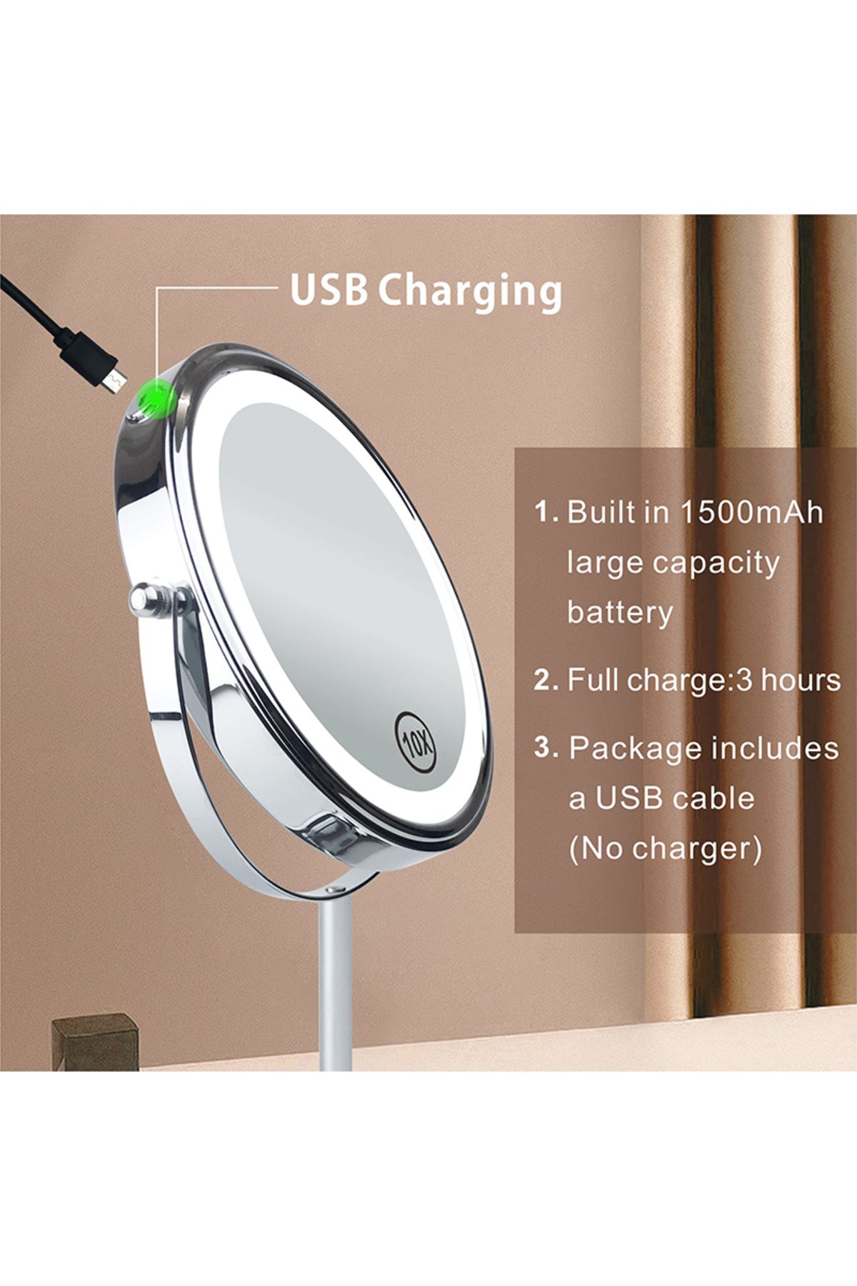 Choice-مرآة مكياج LED مكبرة 10 مرات 8 بوصة مع مفتاح لمس ضوء 3 ألوان وشحن USB على الوجهين... 7
