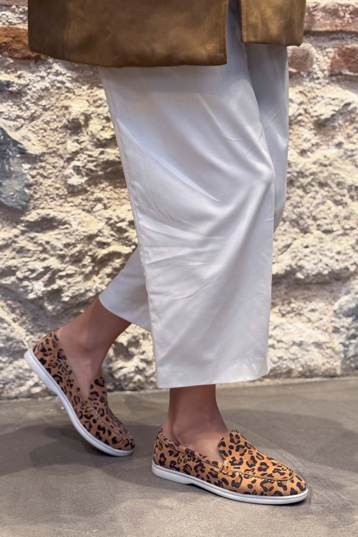 NİŞANTAŞI SHOES-Γυναικείες μπαλαρίνες Vayne Tan Leopard με μοτίβο από γνήσιο δέρμα επίπεδη σόλα 2