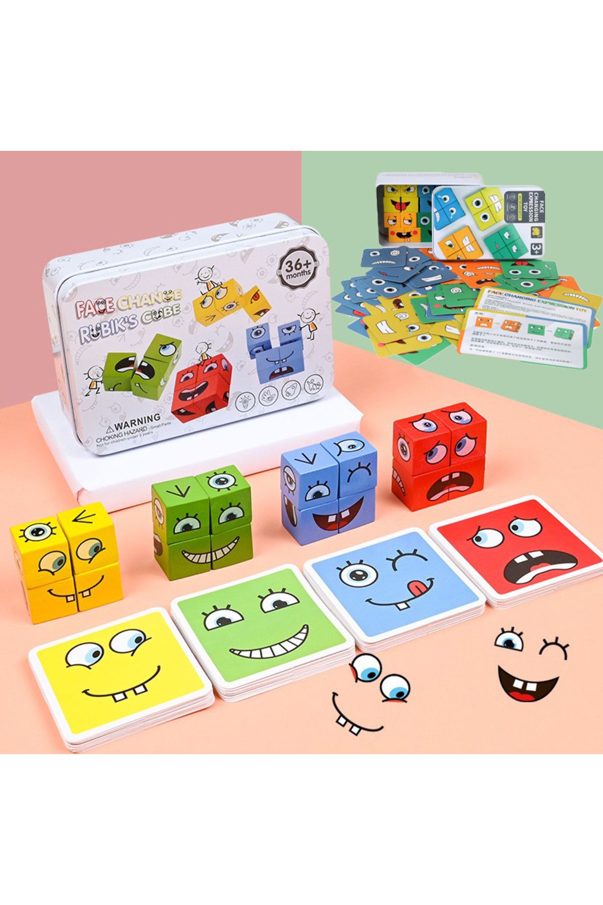 Choice-Cube Face Changing Building Blocks Board Game Cartoon Puzzle Montessori Toys Wooden Level Game Th... 2
