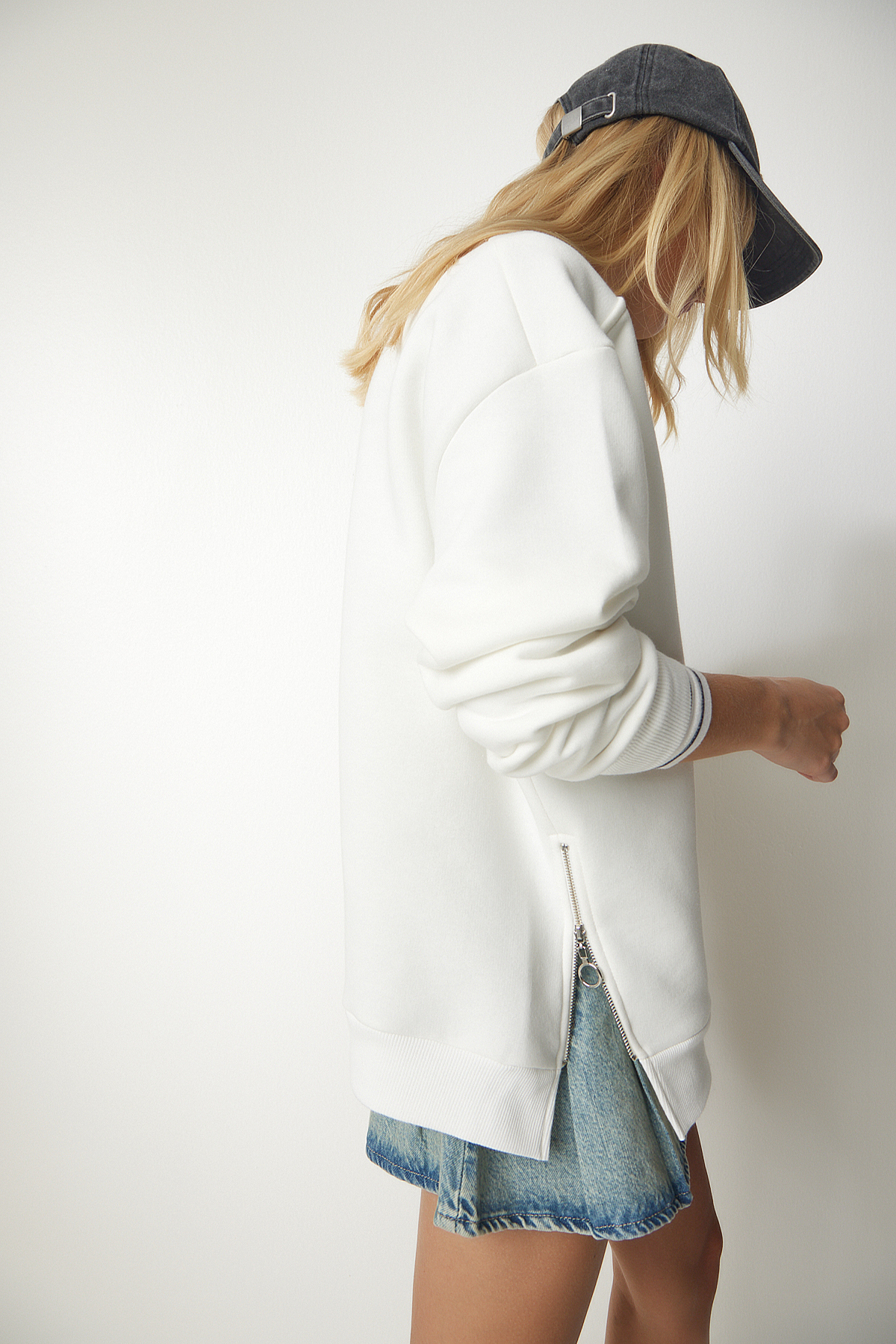 Lovelyİstanbul Fermuar Detaylı Şardonlu Sweatshirt EKRU LUB0003 görsel 4