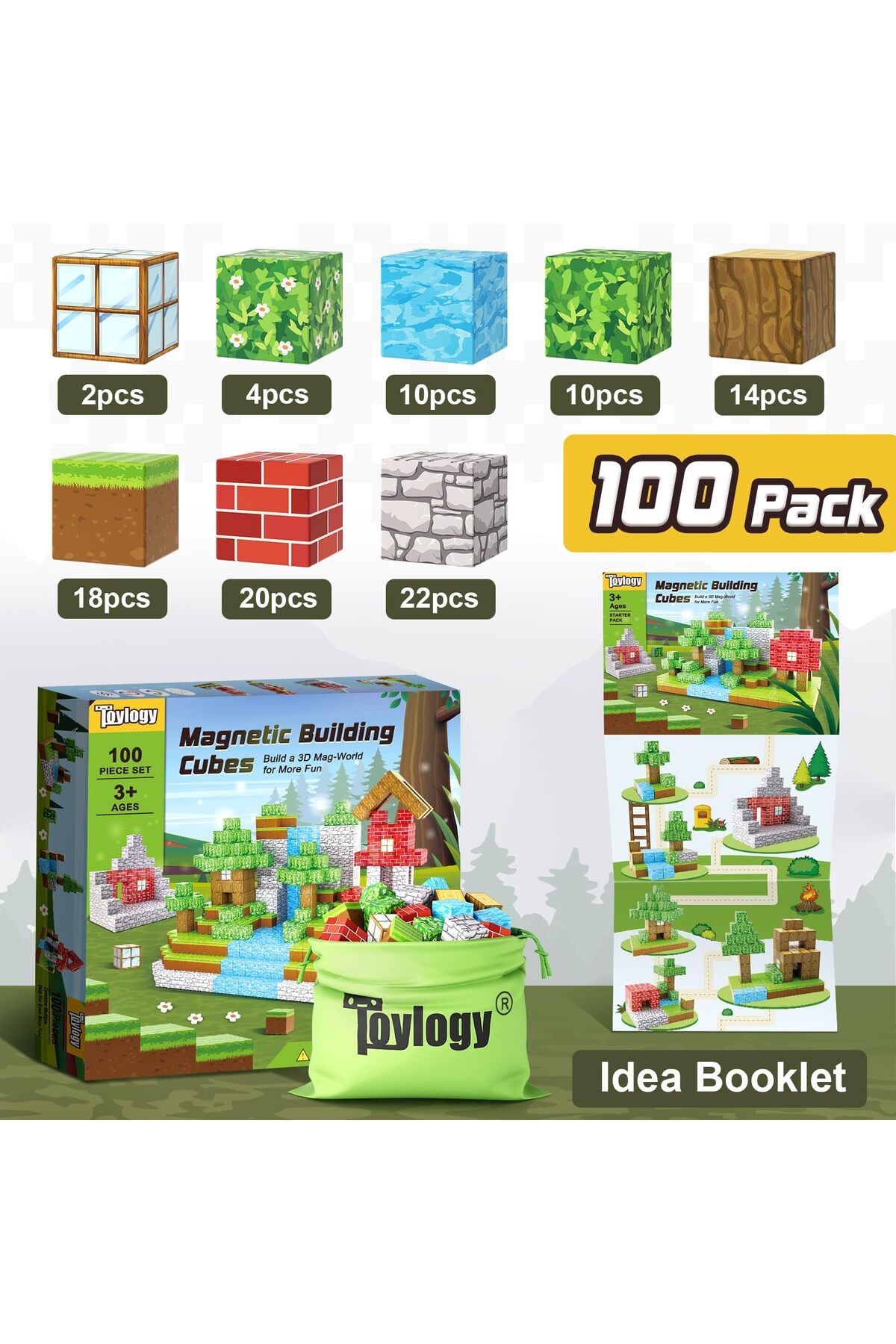 HAOYUNMA-100pcs Magnetic Blocks-Build Mine Magnet World Set for Boys & Girls Age 3+ Sensory Toys for Toddl... 6