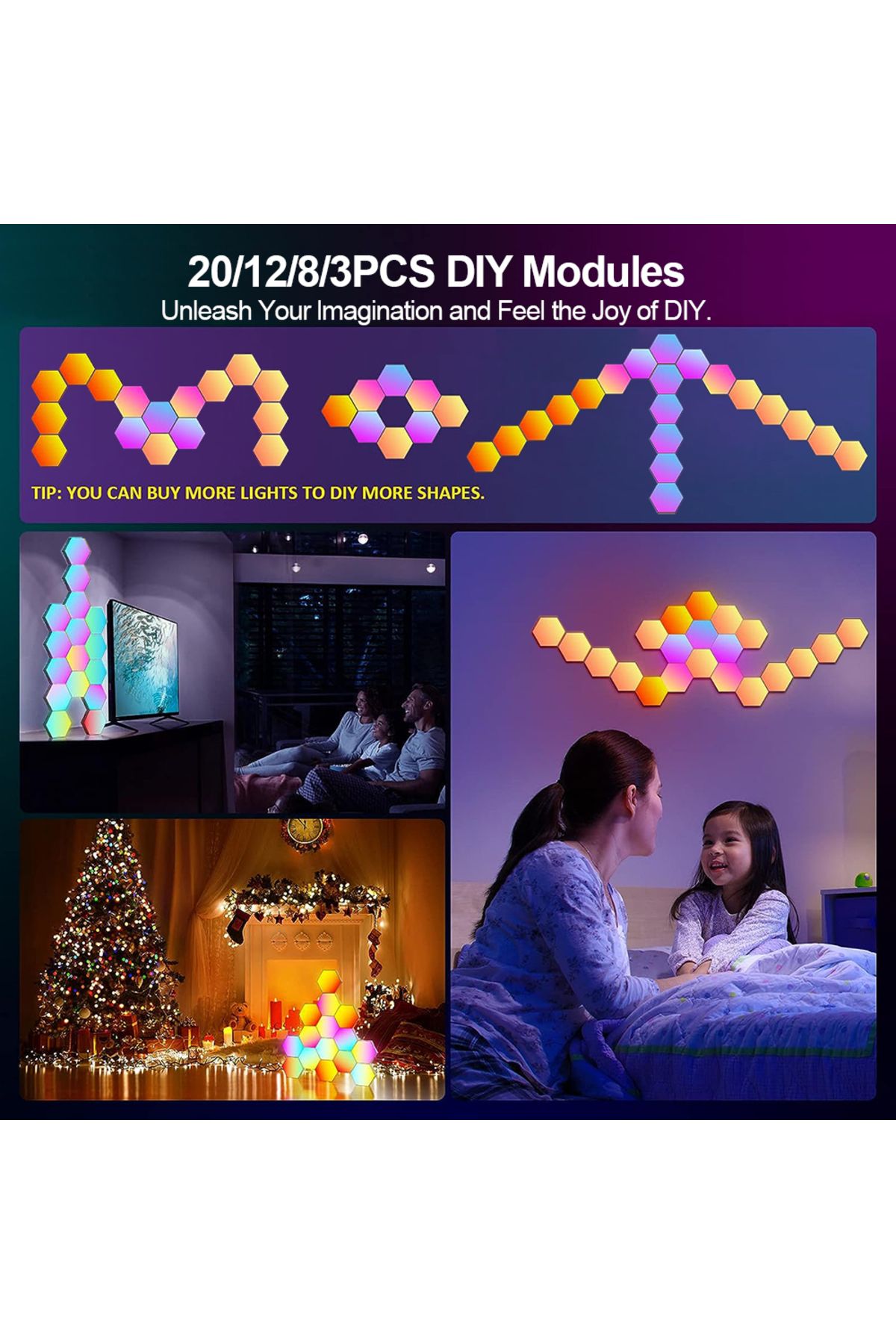 TouCloud-RGB Intelligent Hexagon Wall Light Color Changing Ambient Night Light Hexagonal Lights Shape DIY ... 5