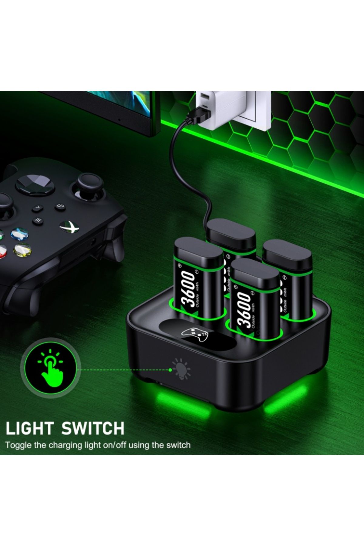 DinoFire-4X3600mWh Rechargeable Battery For Xbox One  Xbox Series X/S/Xbox One S/X charger + USB/Type-C Ch... 5