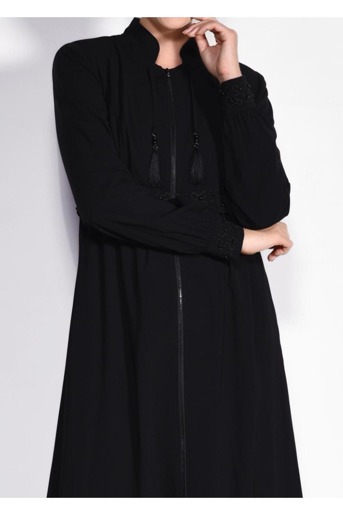 مانتو و عبای پوشیده سیاه زنانه FERACE با TASSEL ZIPPER 8297 آلوینا Alvina