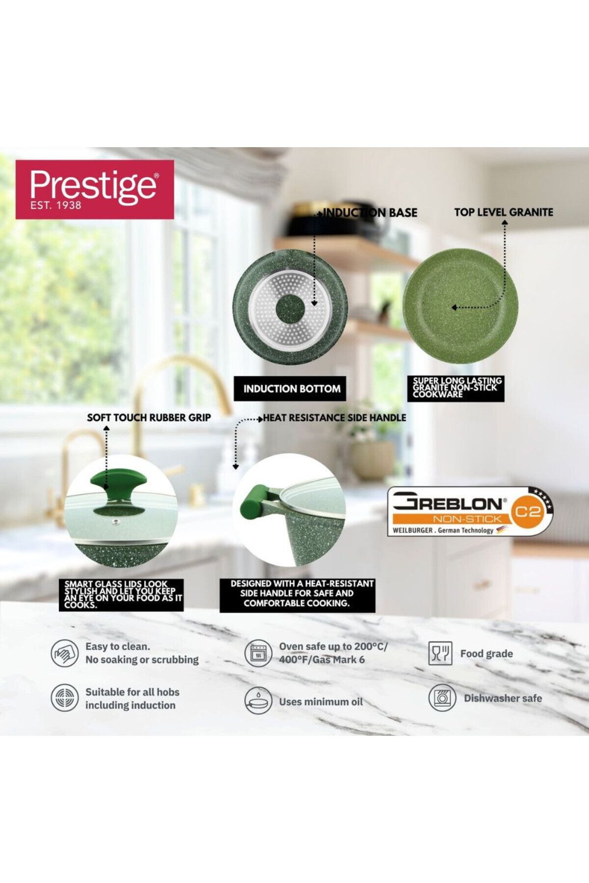 Prestige-Essentials Granite Nonstick Pots and Pans Set | Induction Cookware Set 11 Pieces  - Pink 5