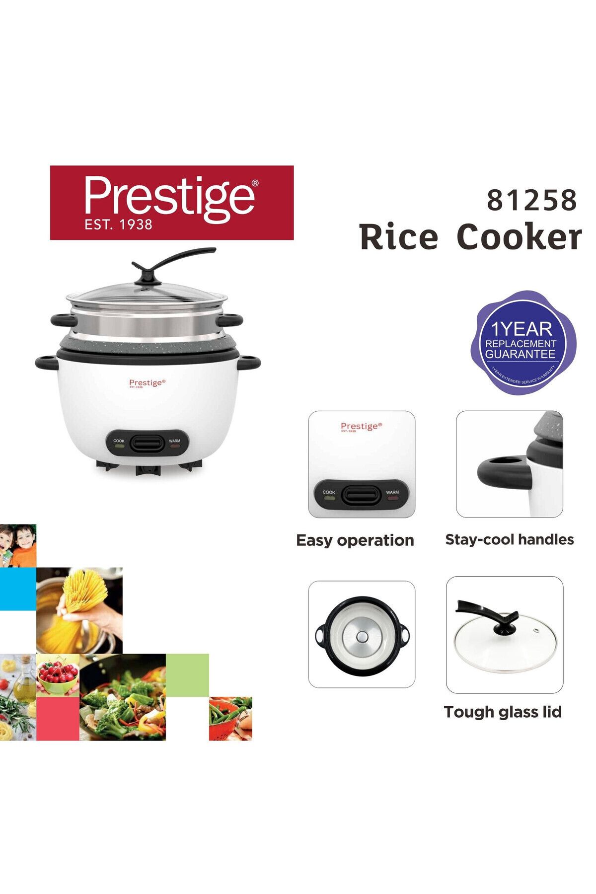 Prestige-Automatic Rice Cooker 1.8 L | 3 In 1 Function, Glass Lid With Cool Touch - Pr81528 5